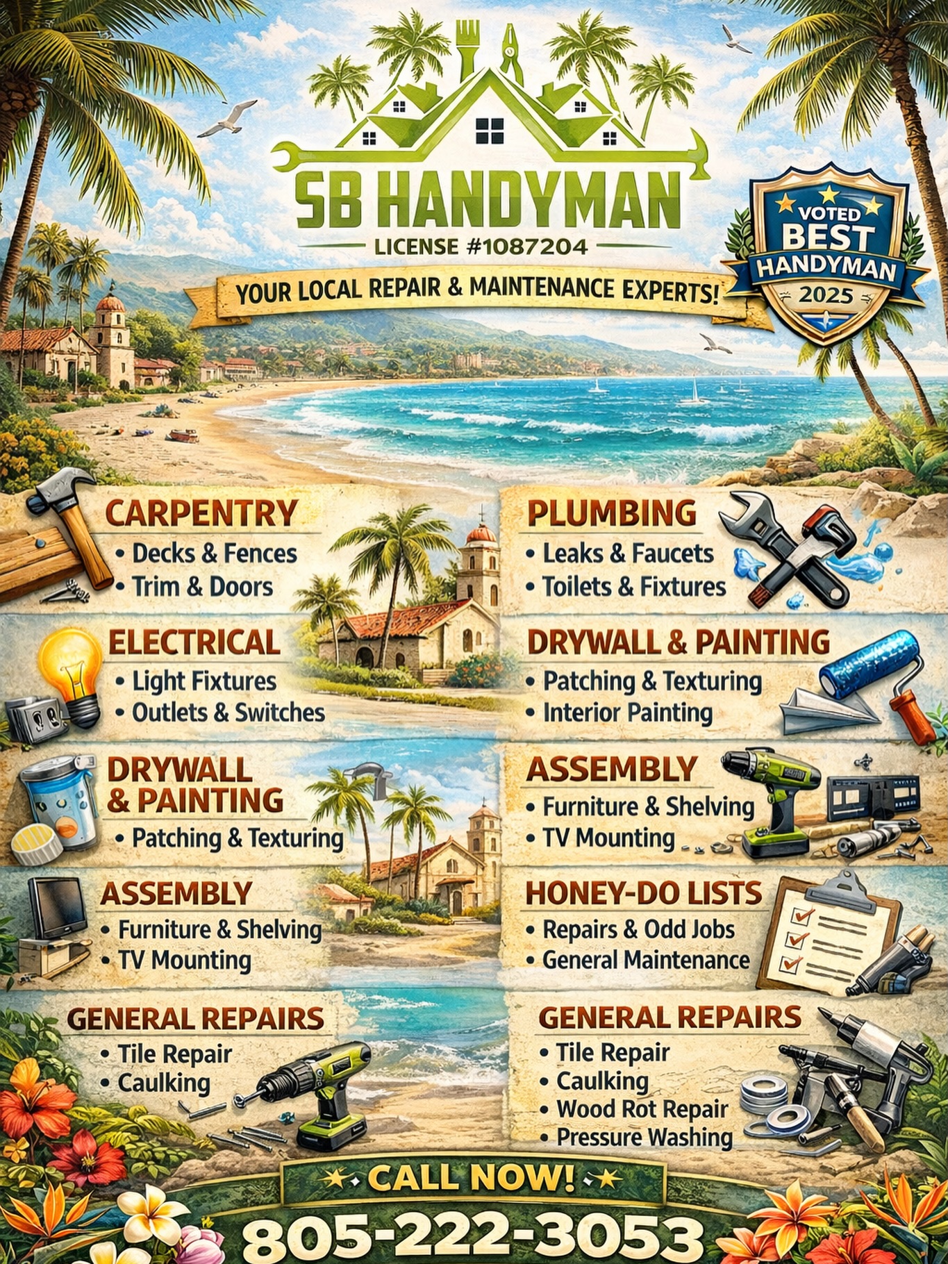 Spring 2026 is right around the corner 🌴☀️
That means projects you’ve been “meaning to get to” are about to become right now jobs.
Leaky faucets. Squeaky gates. Stucco patches. Fresh paint.
Let’s knock it out before summer hits.
📍 Santa Barbara
🏆 Voted Best Handyman Service
📞 805-222-3053
Get ahead of the rush — book your spring repairs today.
#handyman #handymanservices #handymanservice #santabarbara