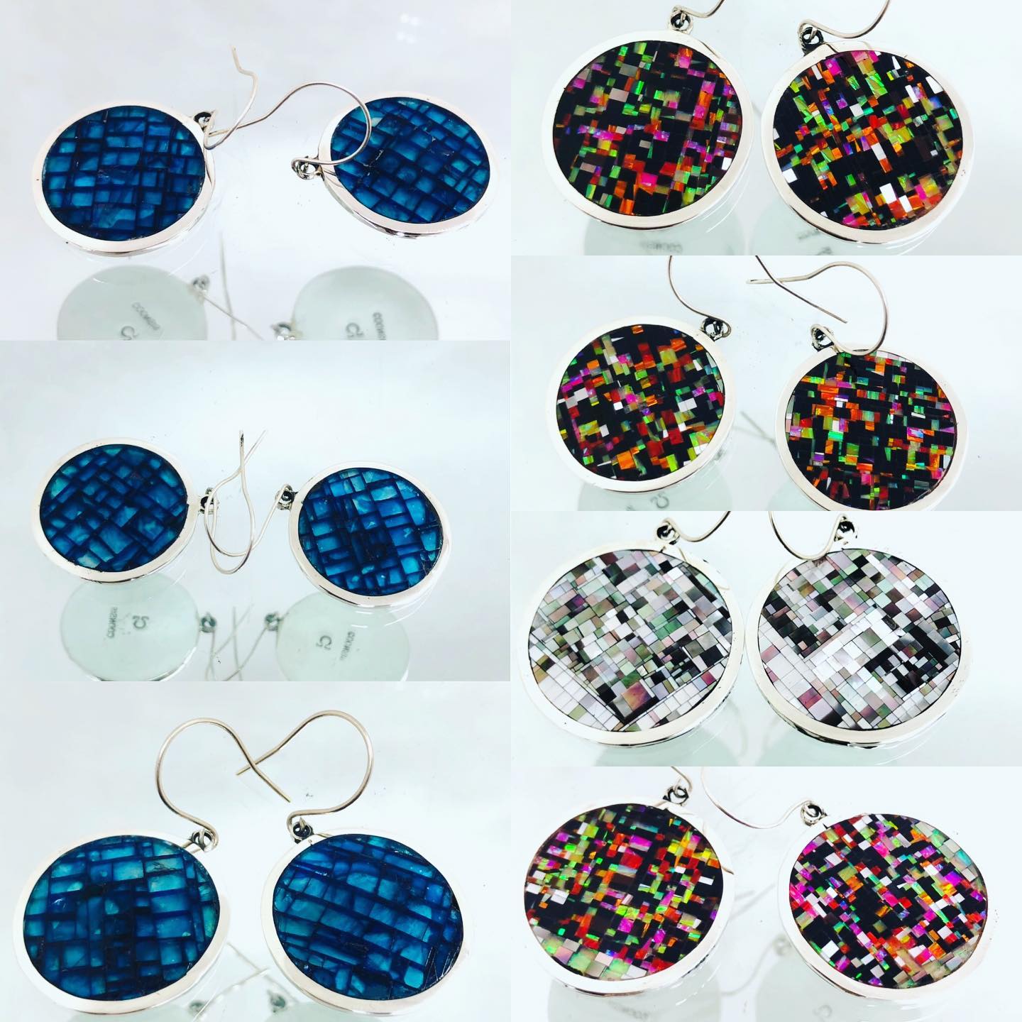 Micro-inlay earrings and Fluorite, these were challenging to make but I can’t do anything simple. www.colincoonsis.com 😊#earrings #fauxpal #jewelry #turquoise #fluorite #motherofpearl #zuni #contemporary #nativeamerican #microinlay