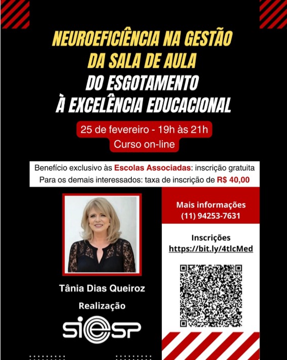 Curso on-line: Neuroeficiência na Gestão da Sala de Aula - Do esgotamento à excelência educacional
📚 Neuroeficiência na gestão da sala de aula é a capacidade do professor de organizar o ambiente, o tempo, as relações e as estratégias pedagógicas de forma alinhada ao funcionamento real do cérebro humano, reduzindo o desgaste emocional e cognitivo e ampliando o engajamento, a aprendizagem e o vínculo.
Incrições pelo QR Code.
📅 Data: 25 de fevereiro
🕑Horário: 19h às 21h
📢 Gratuito para escola associada ou demais interessados: R$: 40,00
📞 Tel: (11) 94253-7631
#neurociencia #neurociência # #neuroeficiência
#gestaodasaladeaula
#neurociêncianaeducação
#educaçãocomsentido
#aprendizagemsignificativa
#educaçãobaseadaemevidências
#institutotaniaqueiroz