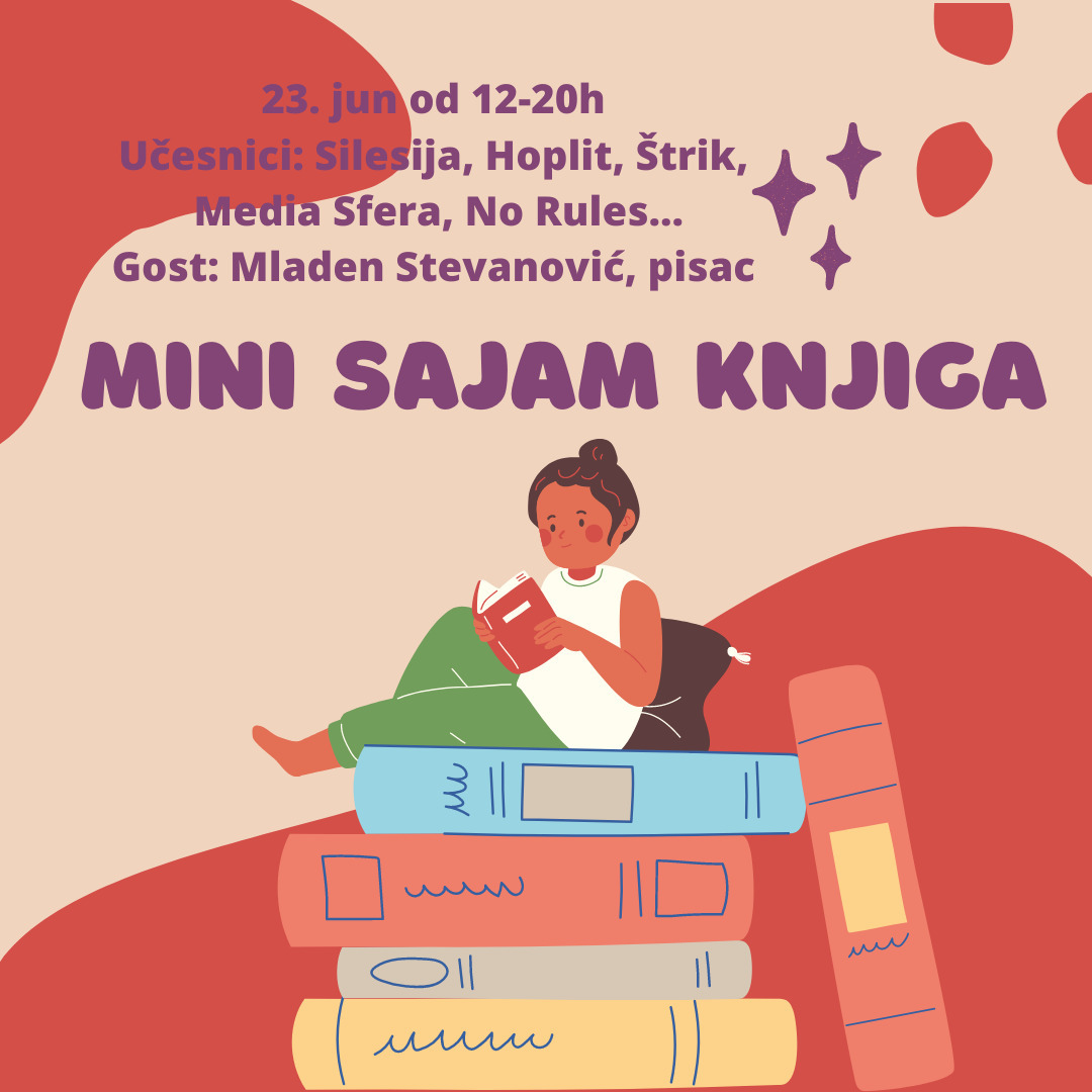 Pozivamo vas na drugi po redu Mini sajam knjiga koji će se održati 23. juna u atrijumu u Balkanskoj 35-39, i trajaće od 12-20 časova. Dočekaće vas niz izdavača sa sniženim cenama knjiga, a ovaj put imamo dodatno iznenađenje - gostujućeg pisca Mladena Stevanovića u periodu između 16 i 18 časova. Učesnici: Hoplit, Silesija, Media Sfera, Štrik, No Rules. Navratite! #volimknjige #knjige #minisajamknjiga #povoljneknjige #knjigoljupci