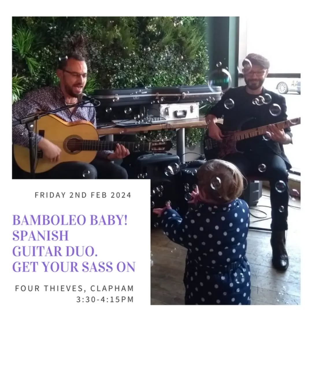 The wait is over! Celebrate another weekend with our fabulous Spanish Duo. Wine, beer and fun for all the family. 4 Thieves, 3.30pm, FRIDAY 2ND FEB. Tickets via www.minijam.uk