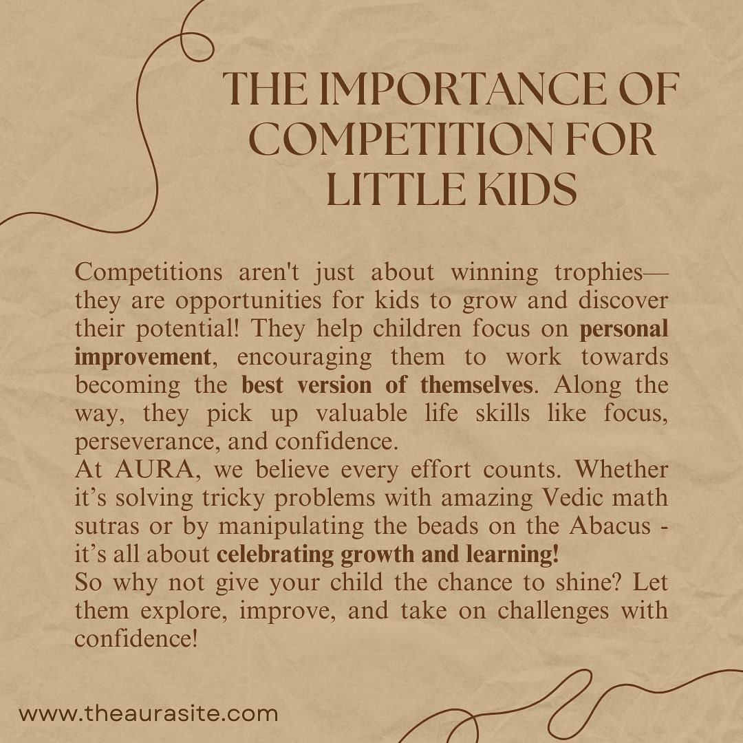 Give your child the chance to shine! 🌟 Competitions help kids grow, learn, and build confidence.
Register for AURA’s National Abacus and Vedic Maths Championship 2025, today with the link in our bio‼️
Date: 19th January, 2025
Time: 9am - 4pm (Slots will be allotted)
Venue: The Poona Club Ltd. 6, Bund Garden Road, Pune - 411001 (ONLINE OPTION AVAILABLE)
Registration Fee: INR 900/-
.
.
.
.
#nationalchampionship #abacusandvedicmathschampionship #abacuscompetition #vedicmathschampionship #abacus #abacuskids #abacuslearning #abacusforkids #abacusmaths #vedicmaths #vedicmathematics #abacusandvedicmaths #nurturingyoungminds