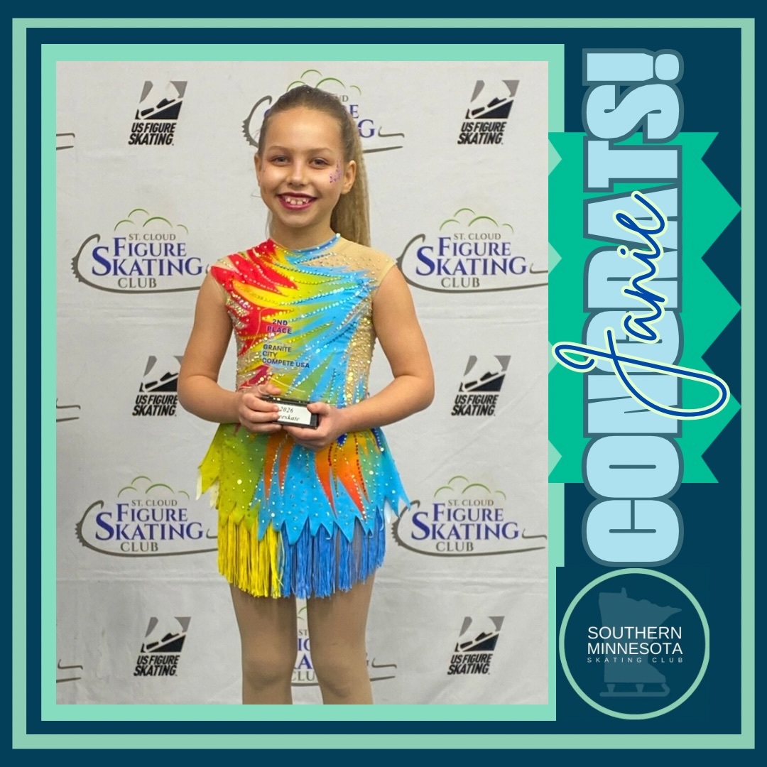 ⭐️Congratulations to Janie⭐️ on her participation in the Granite City Compete USA skating competition last week! Every competition demonstrates a commitment to training and her hard work paid off with a 2nd place trophy! 🤩🥳
Way to go, Janie! SMSC is excited to cheer you on as you continue to tackle your goals! 🩵
