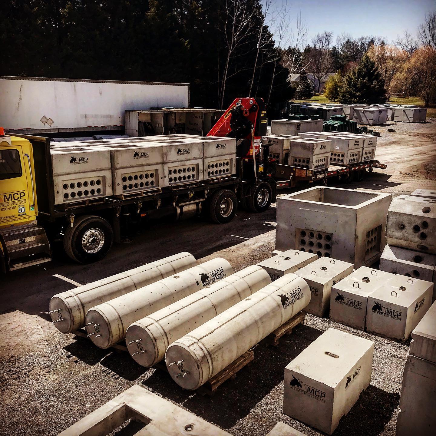 Some of our single phase hydro bases! #ottawaconstruction #precastconcrete #mcp #concrete #polebase #heavyhaul #hydroone #ottawahydro