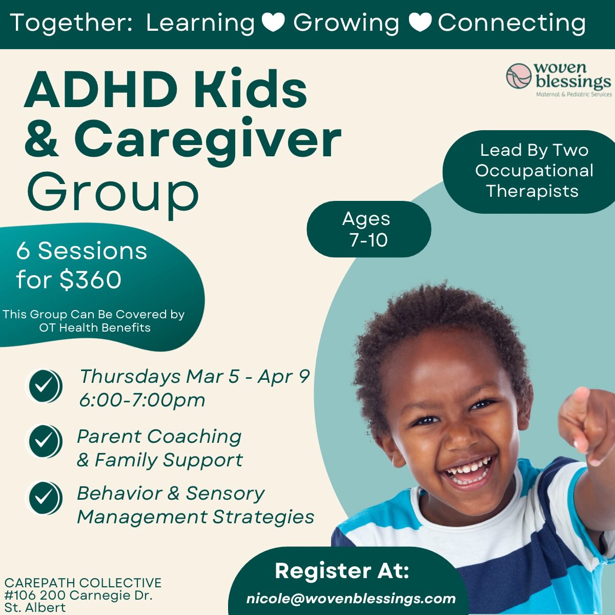 💥It’s time to find out all about “why” your kiddos brains work the way they do and how you can support these brilliant and creative minds! 🧠
Join OTs - Kim and Nicole for weekly sessions. Kids and caregivers together - we can’t wait!!
Dates: March 5- April 9, 2026
Time: 6:00-7:00pm
Ages: 7-10
Price: $360
Location: Carepath Collective
#106 200 Carnegie Drive St. Albert
📧 Send us a DM or email nicole@wovenblessings.com