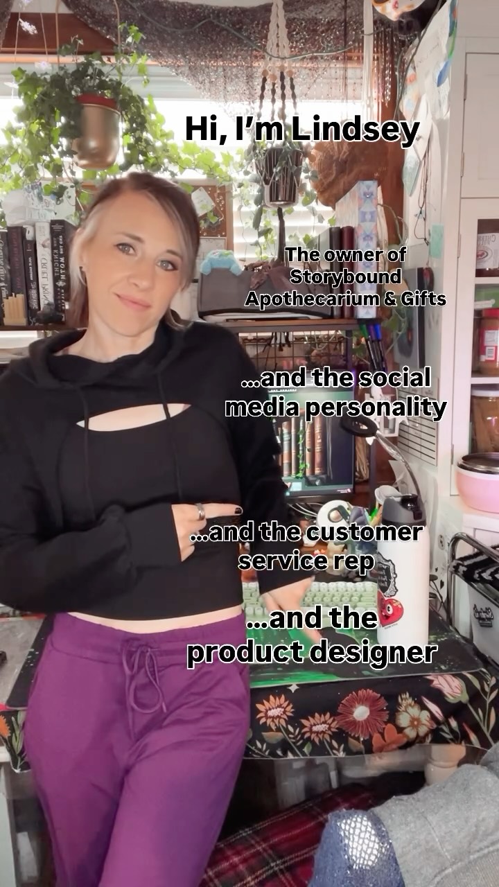 Welcome to Storybound!
I’m Lindsey Saoirse, owner and Visionary Virtuoso behind our world. I wear all the hats, from building the websites enchanted halls, to conjuring captivating marketing spells.
Storybound is my baby, and I’m so happy you’ve found us! Follow along for all our whimsical journeys.
#storyboundapothecarium #storyboundmagic #smallbusiness #smallbusinessowner