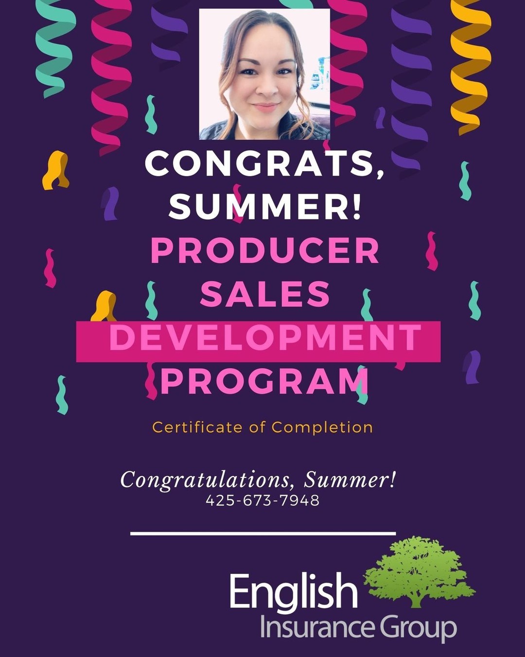 Congrats to many hours of hard work, Summer! #englishinsurancegroup #insurance #happynewyear
