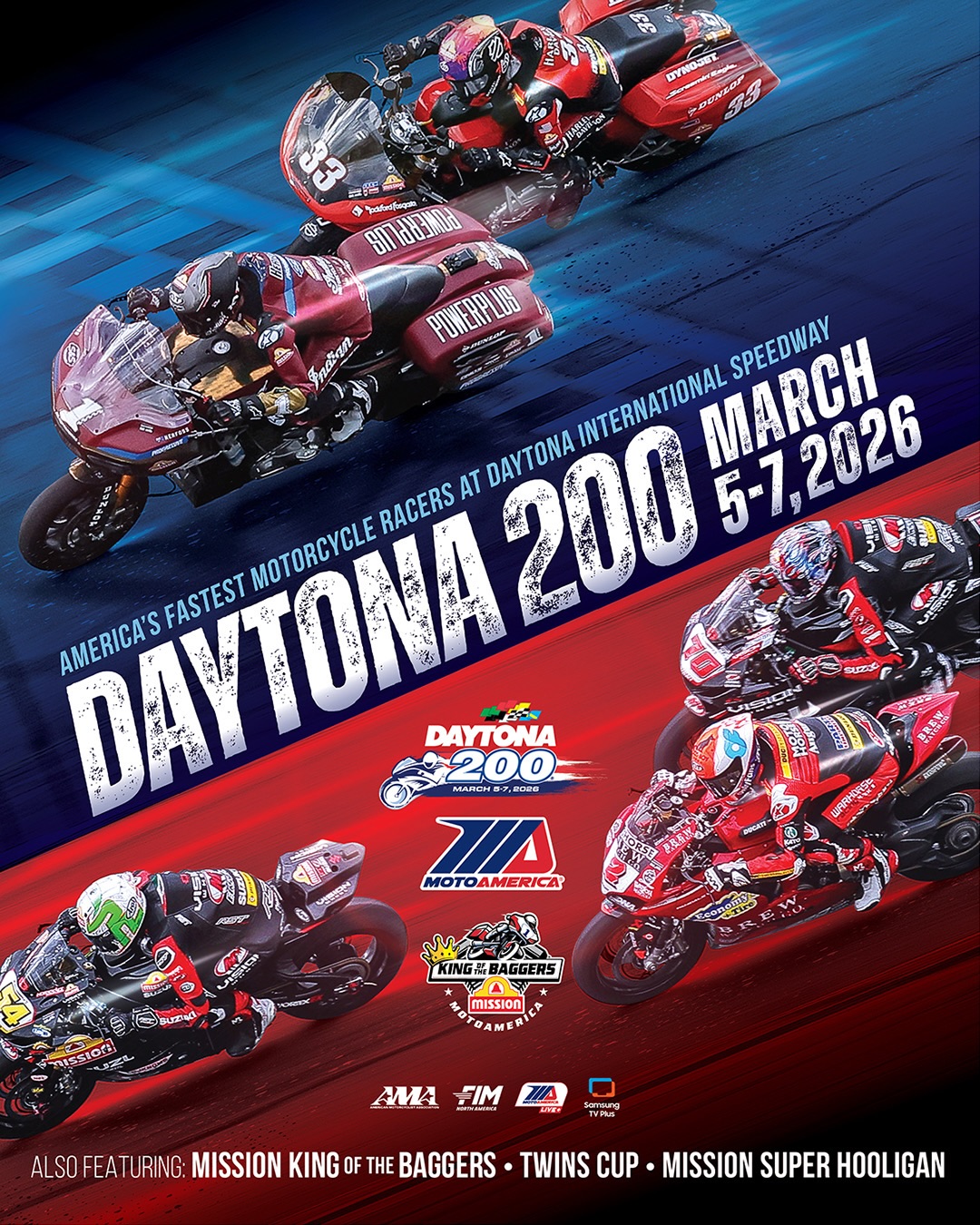 #DaytonaBikeWeek2026 comes to a pinnacle as the Daytona 200 takes over Daytona International Speedway March 5-7! Become a #MotoAmerican and get your tickets now at https://www.motoamerica.com/calendar/
#motorsport #motorcycle #racing @motoamerica