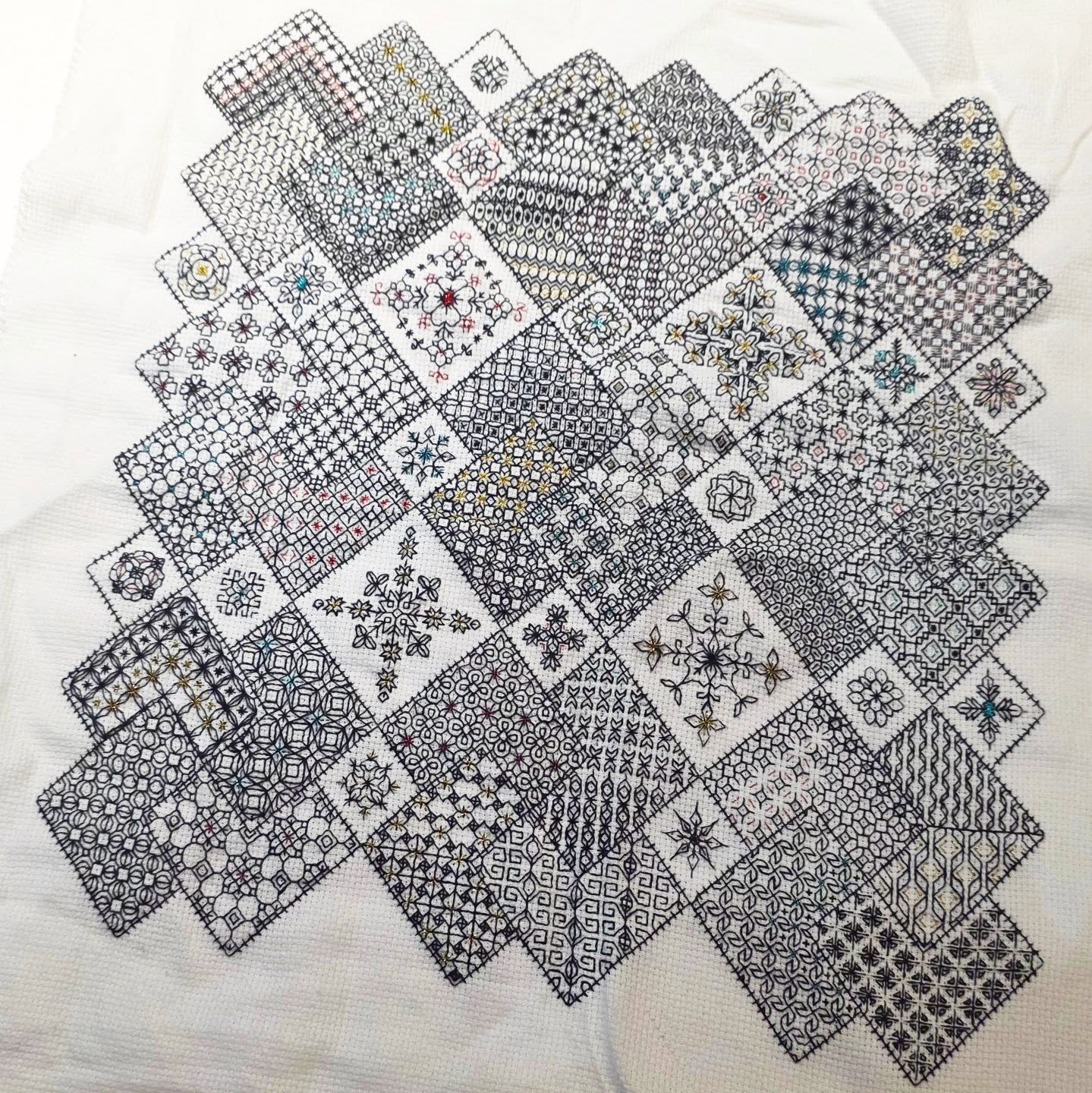 It's been awhile since I've updated you all, and while I have a lot of things I cannot yet share- I have been keeping myself busy between jobs teaching myself Blackwork Embroidery among a few other things.
This particular pattern is by Elizabeth Almond, available for free on her website Blackwork Journey. It's a slow process, but I've been learning a lot and it's been keeping my hands and mind busy whilst everything else has been a little too stressful.
I'm about halfway through, I think, so I'll be continuing this for a little while. But if like me, things have been feeling far too heavy as of late, I highly recommend finding some blackwork or cross stitch groups to join. There's a lot of very lovely communities out there! ❤️
#blackworkembroidery #embroidery #embellishment