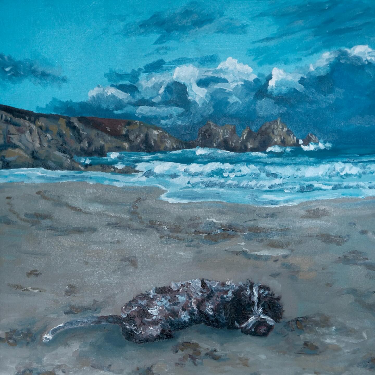Bramble at Porthcurno (2026) oil on canvas, 40x40cm
#petportrait #oilpainting #painting #canvaspainting #artist