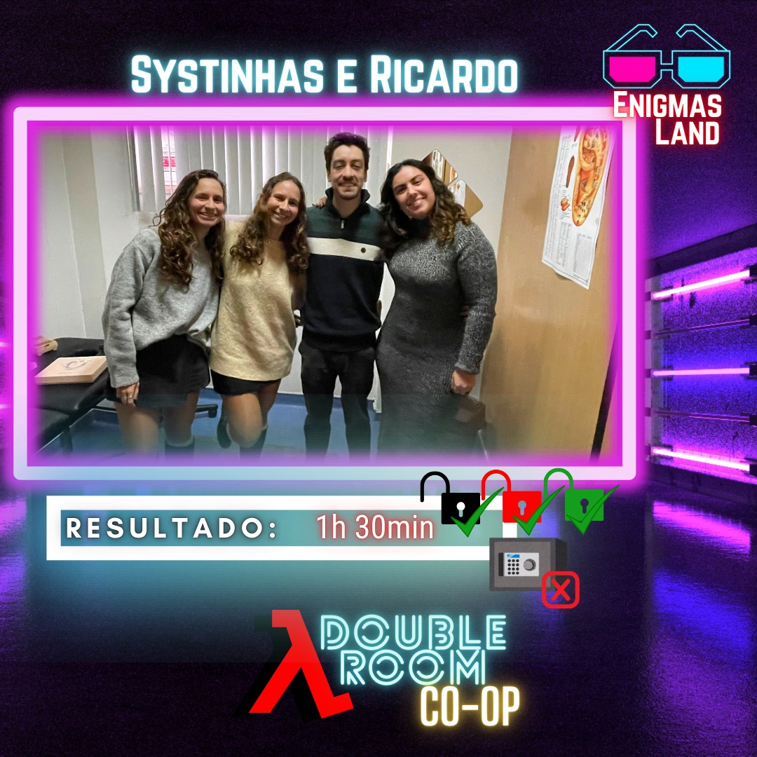 🔐 Systinhas & Ricardo voltaram… e não facilitaram.
Depois de dominarem o Pirate’s Adventure 🏴☠️, acharam que estavam prontos para algo a sério. Spoiler: não era para qualquer um 😏
No Double Room CO-OP, separados em duas salas e a comunicar apenas pela voz 🎧, o labirinto confundiu, o crime baralhou e as descodificações deram dores de cabeça de nível avançado 🧠💥
Abriram 3 cadeados 🔓… mas o cofre forte com os prémios ficou fechado 😈⏳
Mesmo com 1h30, o relógio ganhou esta ronda.
👉 Achas que a tua equipa conseguia abrir o cofre?
Marca o teu grupo e reserva já 🔥🧩
#EscapeRoom #DoubleRoom #CoOpEscape #EscapeRoomPortugal
#Mistério #Suspense #Desafio #ContraORelogio
#Enigmas #Descodificação #Labirinto #Crime
#TeamWork #EscapeAddicts #AbreOCofre #megusta #Lisboa