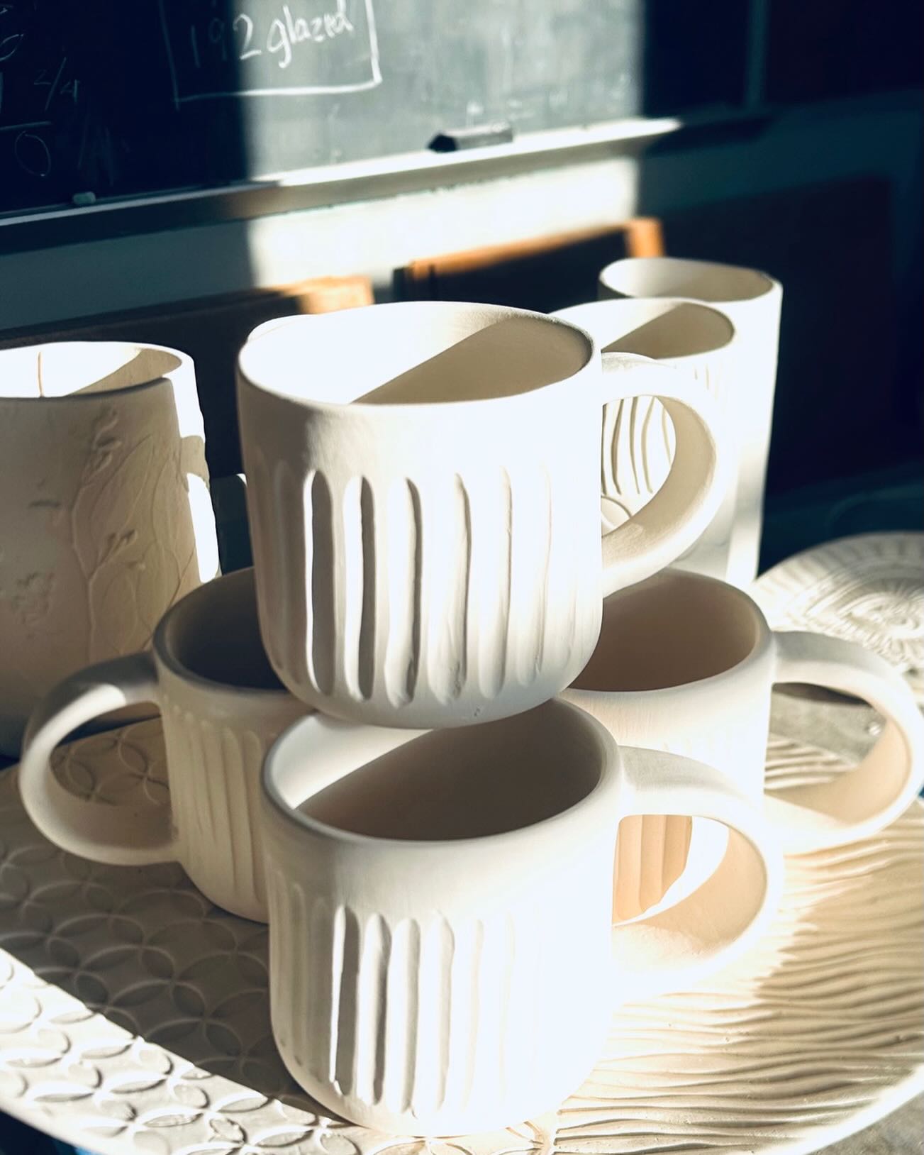Sunshine in the studio. Mugs in the making! #womenhelpingwomen#njarts #njnonprofitorganization #handmadeceramics