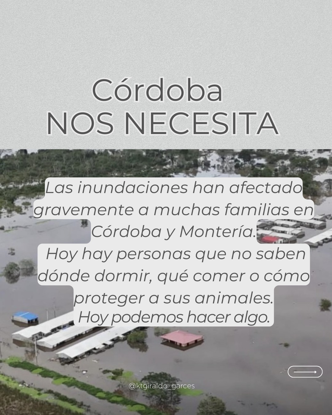 CÓRDOBA y URABÁ NOS NECESITA
Las inundaciones han afectado a muchas familias y animales en Montería y diferentes municipios.
Si quieres ayudar, aquí tienes puntos confiables:
Para familias
• Felipe Botero
📞 300 406 8975
Recibe todo tipo de donaciones.
• Gobernación de Córdoba
Instagram: @gobcordoba
📞 318 306 1630 (8:00 a.m. – 5:00 p.m.)
• @elartesano_monteria
Preparan y entregan comida lista para las familias.
📍 Calle 31 #11-04, Montería
📞 304 236 6787
Para los peludos
• @lacasadenacho.co
📞 321 874 0277
• @asociacionamoranimal
Rescate y protección de animales en Montería.
•@psicologaorianagarces
📞3105742544
📞3218544521
📍Punto de recolección en el norte, Bello sector Fabricato y en el sur edificio Forum oficina 314.
Si conoces otro lugar que esté ayudando, déjalo en los comentarios.
Por favor comparte, repostea y dona lo que esté a tu alcance.
Cada ayuda suma. Juntos podemos hacer la diferencia.