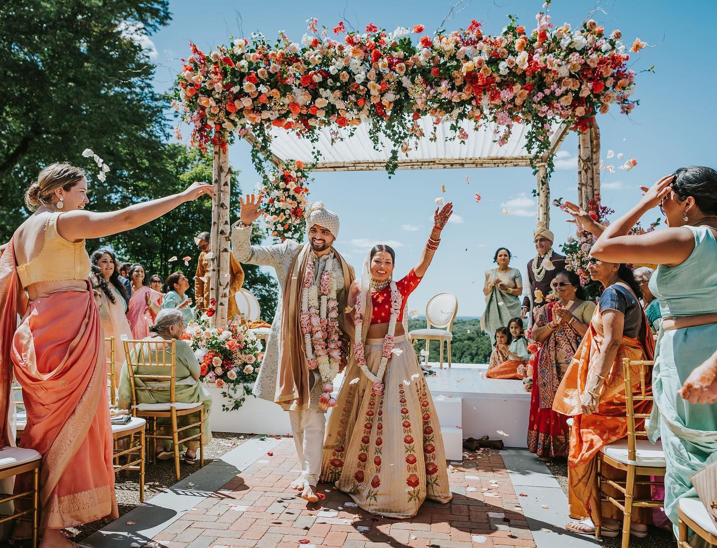Surrounded by serene energy, with their loved ones exuding joy, this happily ever after couple strolled down the aisle hand in hand. We love that for them!
#WeddingDecor : @elegant.affairs
#Photographer : @wandermorephotography
#Videographer : @weekendprojectstudios
#DJ : @djusaevents
#HairandMakeup : @beautyonlocationnj
#Venue : @natirarweddings
#Caterer : @moghulcaterers
#Coordinator: @xquisiteventplanners
#wedding #southasianwedding #mandap #floral #floraldesign #indianwedding #married #bride #groom