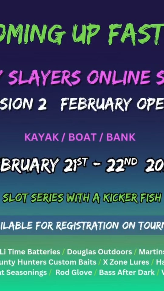 For the lady anglers- Our first Lady Slayer's event of the season is in just a few weekends! Division 2, led by @galandheryak ,has the first Lady Slayers event of 2026 to be held on the weekend of Feb. 21'st and 22'nd! If you have been thinking of joining in, now's the time to get registered on Tourney-X.
ππ£
We will be holding a FB live the week of February 16th to go over the details for the season and answer any questions. Please stay tuned for an update on the exact day and time!
C'mon let's Slay π£
.
.
.
Visit: slaynationtournamentfishing.com
Go to the Membership page and select what membership fits you best and after that fill out the appropriate forms!
Boom....now you're a Slayer!!
Small Vessel Series
Kayak Series
Horse Power Series
Lady Slayers Online Series
.
.
.
C'mon let's Slay!!!!!
@litimepower
@xzonelures
@therodglove
@jccarjack
@harmonyfishingcompany
@4heroutdoorapparel
@poebassin
@heatyourmeat
@heatyourmeat_hot_seat
@martinscustombaits
@eurotackle
@bassafterdarkshow
@tourneyx
@theikefoundation
@lurelock
@thebassuniversity
@strikerbrands
@power.pole
@onyxoutdoor
@stonemanlures
@valuetainment
@moneysmartguy
#futurelooksbright
#bassfishing
#basstournament
#fishing
#ladiesfishing