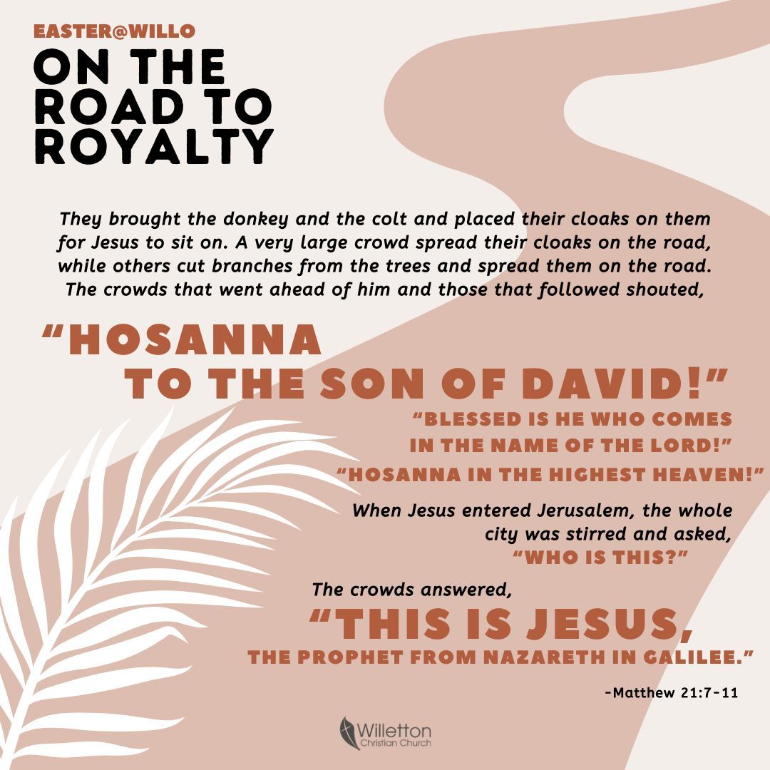 Yesterday was Palm Sunday, Jesus's triumphal entry in to Jerusalem, honoured as a king on the road to royalty, all to fulfill what the prophet Zechariah had spoken:
"Rejoice greatly, Daughter Zion!
Shout, Daughter Jerusalem!
See, your king comes to you,
righteous and victorious,
lowly and riding on a donkey,
on a colt, the foal of a donkey." -Zech 9:9
Yet this same crowd that welcomes Jesus as king with shouts of "Hosanna", will soon be the crowd that cries "Crucify him!" For the road to royalty for Jesus is unlike any road any king or authority has ever taken.