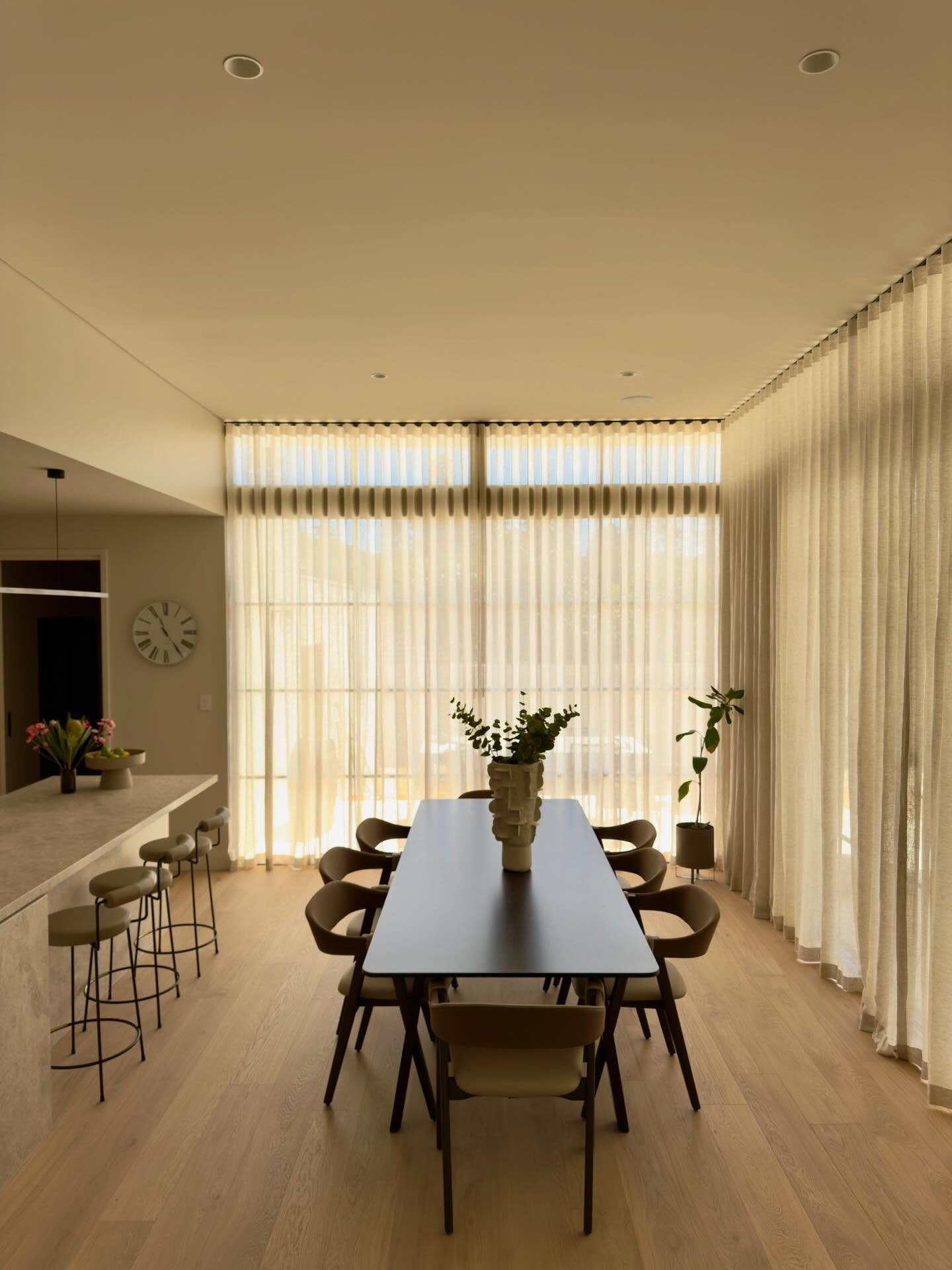 Beautiful linen sheers providing softness and elegance to this stunning home. The sheers also assist with guiding protection from the direct sunlight. For this project all linens were specified from our own European Collection | Interiors by @m_interiors | Window Treatments @windowstudio | #perthcurtains #perthinteriors #curtains #drapes #windowtreatments