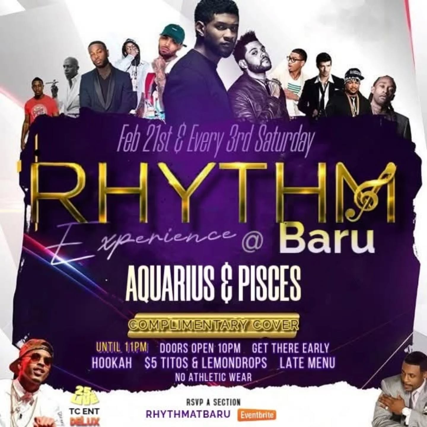 It's up next Saturday night! Not only are there birthday celebrations on both ends of Pisces & Aquarius season, everybody else has been patiently waiting to vibe out @ one of Cincys coolest events & hottest venues...
R&B SATURDAYS is now "The RHYTHM experience @ Baru" & it's EVERY 3RD FRIDAY!
Same dope vibe, but with creative blend of other genre mixed in to the RnB flow!
FREE TIL 11PM - General Public
FREE ALL NIGHT - Aquarius & Pisces
Get your tables now: http://RhythmatBaru.eventbrite.com