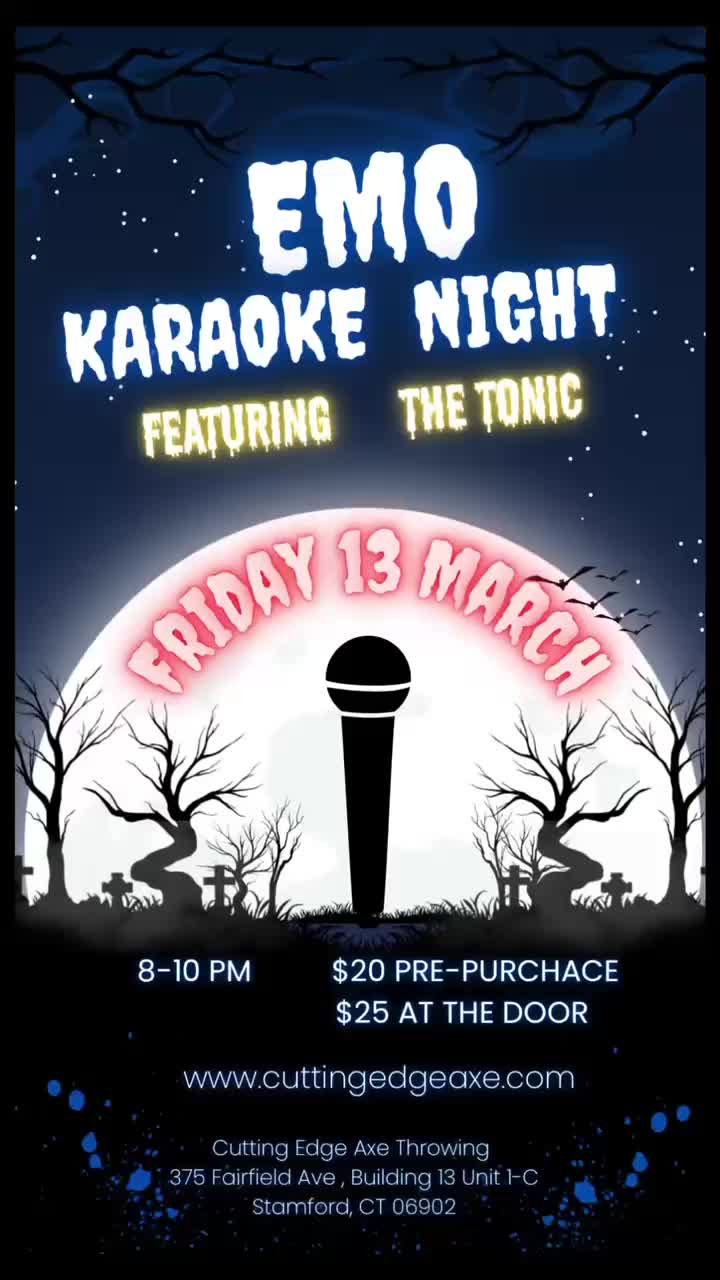 From My Chemical Romance to Paramore — we’re throwing axes and emotional damage all night long.
#EmoNight #AxeThrowing #ScreamAndThrow #CuttingEdgeVibes #EmoKaraoke #ThingsToDoThisWeekend #stamfordbusiness #thingstodoct #funwithfriends #trysomethingnew