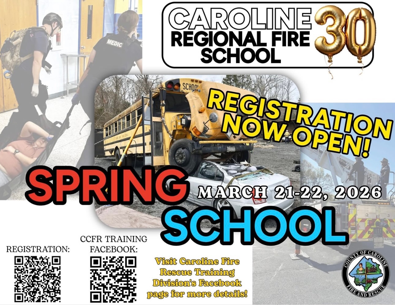 We are looking forward in returning to the Caroline County Regional Spring Fire and EMS School 30 in March 2026 in @carolinecovagov to present the @naemtfriends National Association of Emergency Medical Technicians TECC - Integrated Tactics Course. We take this course beyond the standard TECC course and introduce Rescue Task Force (RTF) concepts with law enforcement, Command and Control, Casualty Collection Points utilizing strategies and tactics from past events, and more. Registration is below. @vafireprograms Virginia Office of Emergency Medical Services #trauma #teaching #medical #learning #vaemstg
