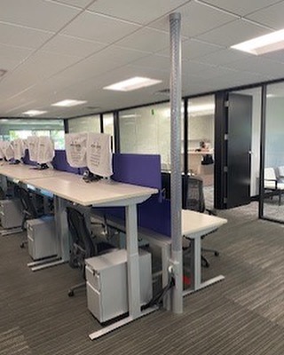 Expanded Metal Riser Power Pole in Standard Silver. 1 power/ 1 data housing on the same side. #workstation #openoffice #officedesign #officedecor #officespace