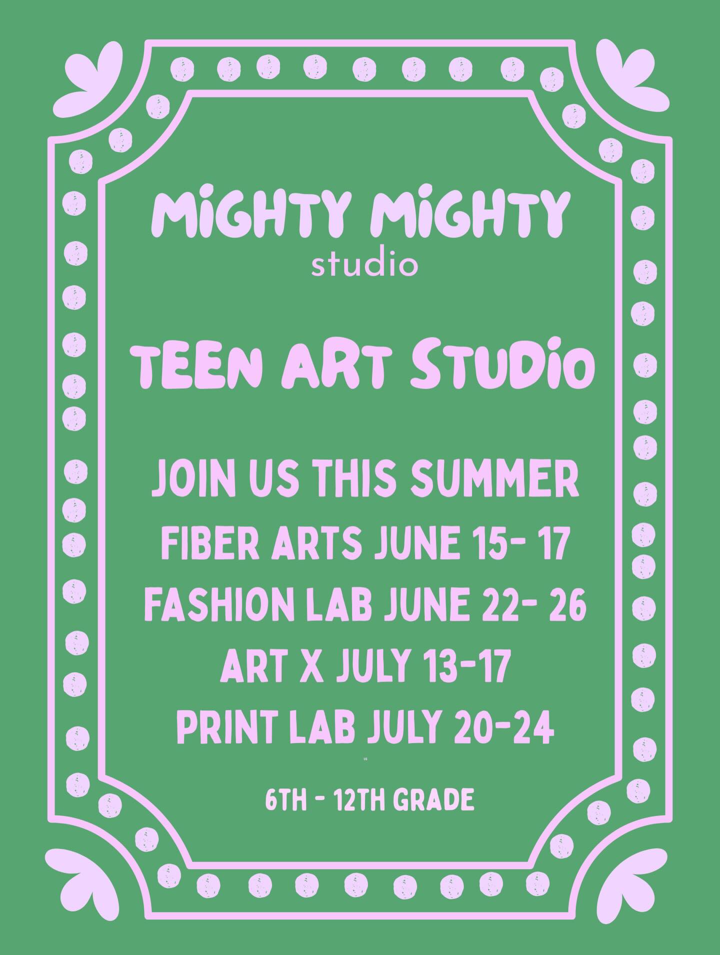 that's right!
we are offering teen summer sessions.
these are hands on creative intensives designed for students 6th-12th grade.
we are offering classes that are unique and not usually offered to young people.
week long camps that include:
botanical dyeing, fabric block printing, letter press, screen printing, fashion lab, zines and more.....
camps take place at our studio and classes are kept small so that all students receive individual support and plenty of space to create.
check out our schedule!
and sign up soon - space is limited