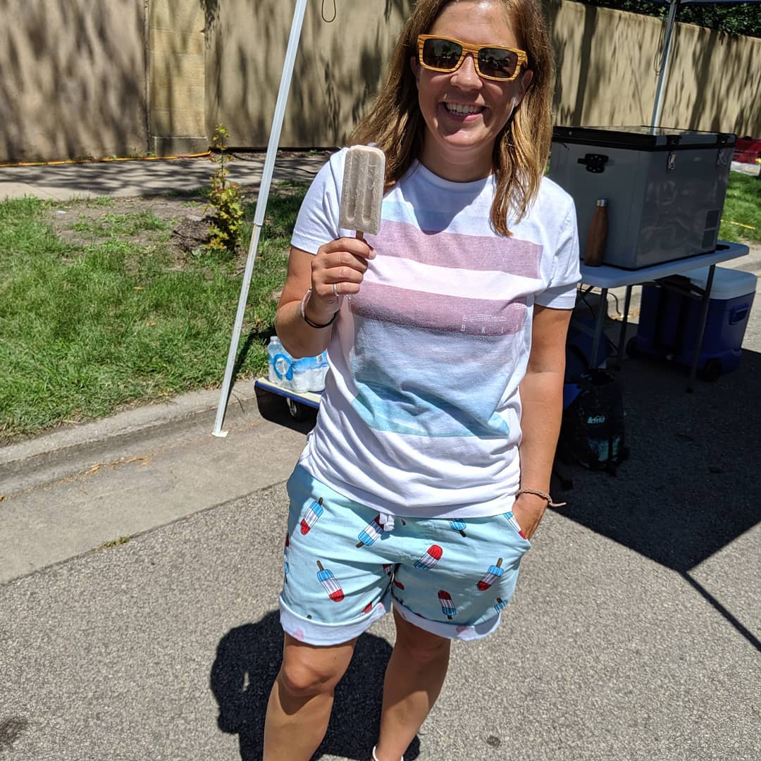 Andrea is rocking the popsicle shorts while serving pops today at the Paine Art Center. Two hours left to grab a pop!