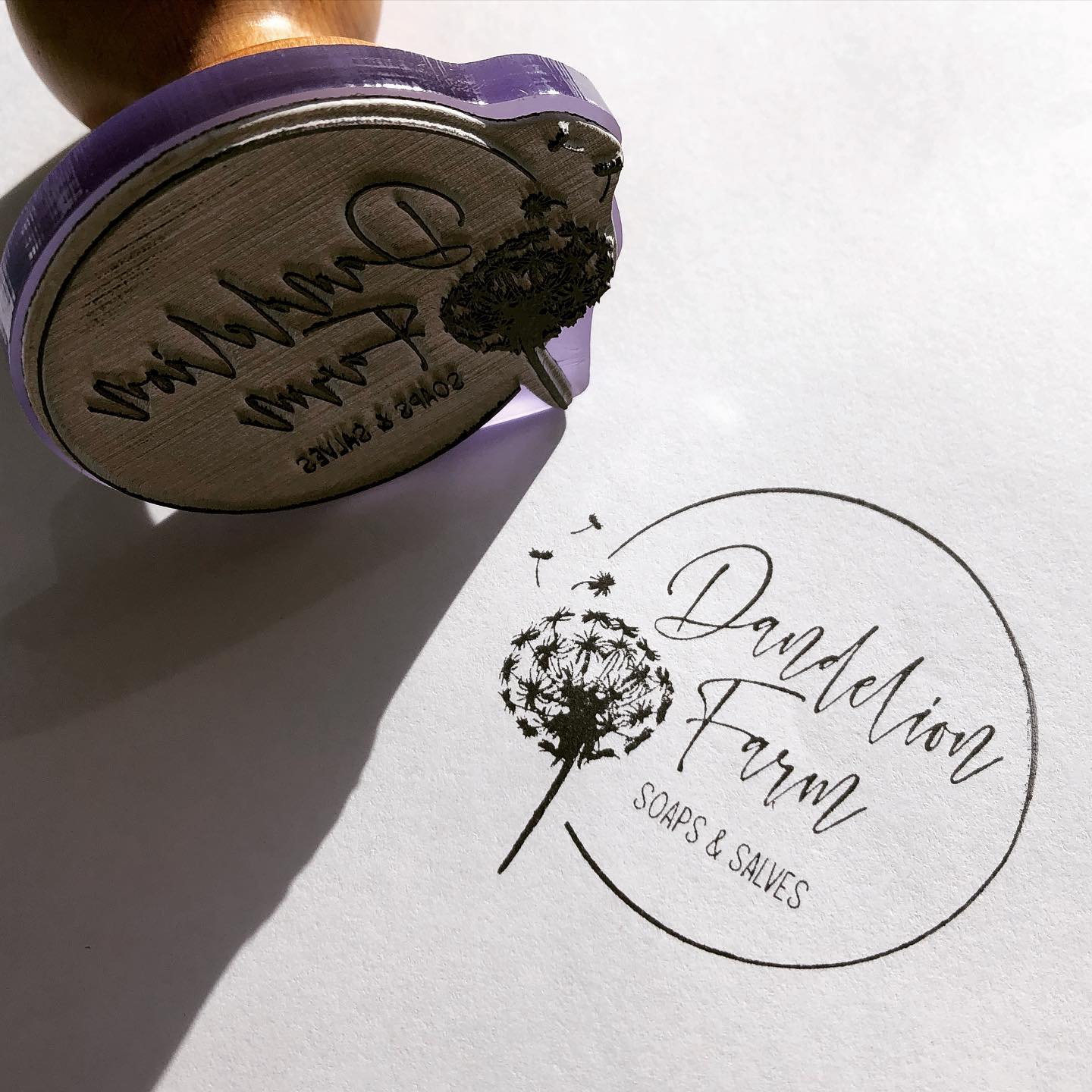 A brand spanking new stamp for Lindy at @dandelion_farm_wanaka
.
.
.
.
#stamp #shoplocal #dandelionfarm #dandelionfarmwanaka #soapsandsalves #local #smallbusiness #wanaka #threethirds #threethirdsdesign #graphicdesign #graphicdesignwanaka #wanakadesign