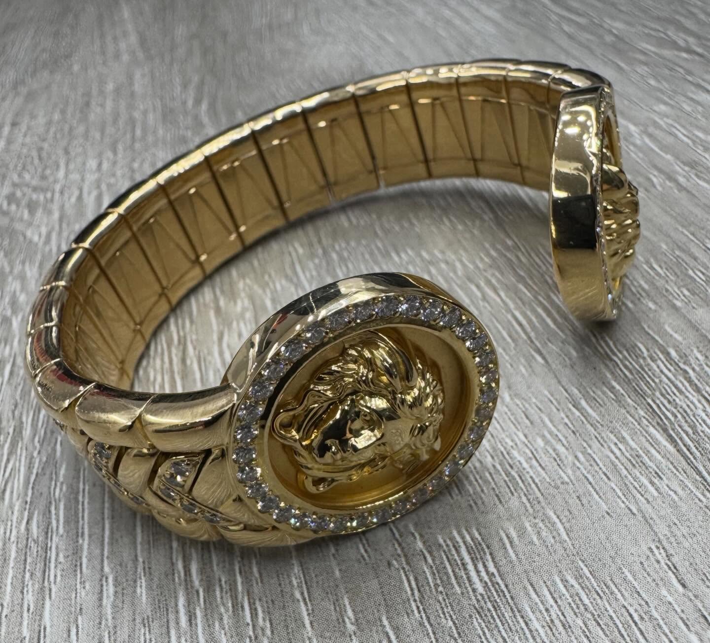 Here’s a crazy piece shipped out to a great client! This designer bracelet weighed in at over 150 grams of 18 karat gold with 5 carats of VS Diamond accents. Limited to an estimated only 10 pieces to ever be produced this was truly a unique piece!