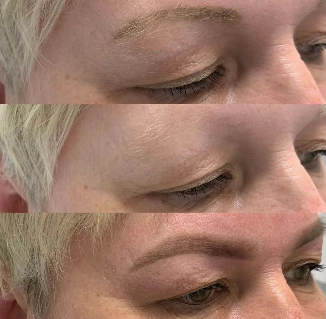 PMU powder eyebrows, pictures: clients vision of her eyebrows and after, final result will be softer, more natural #pmu #sofia #hairdresser