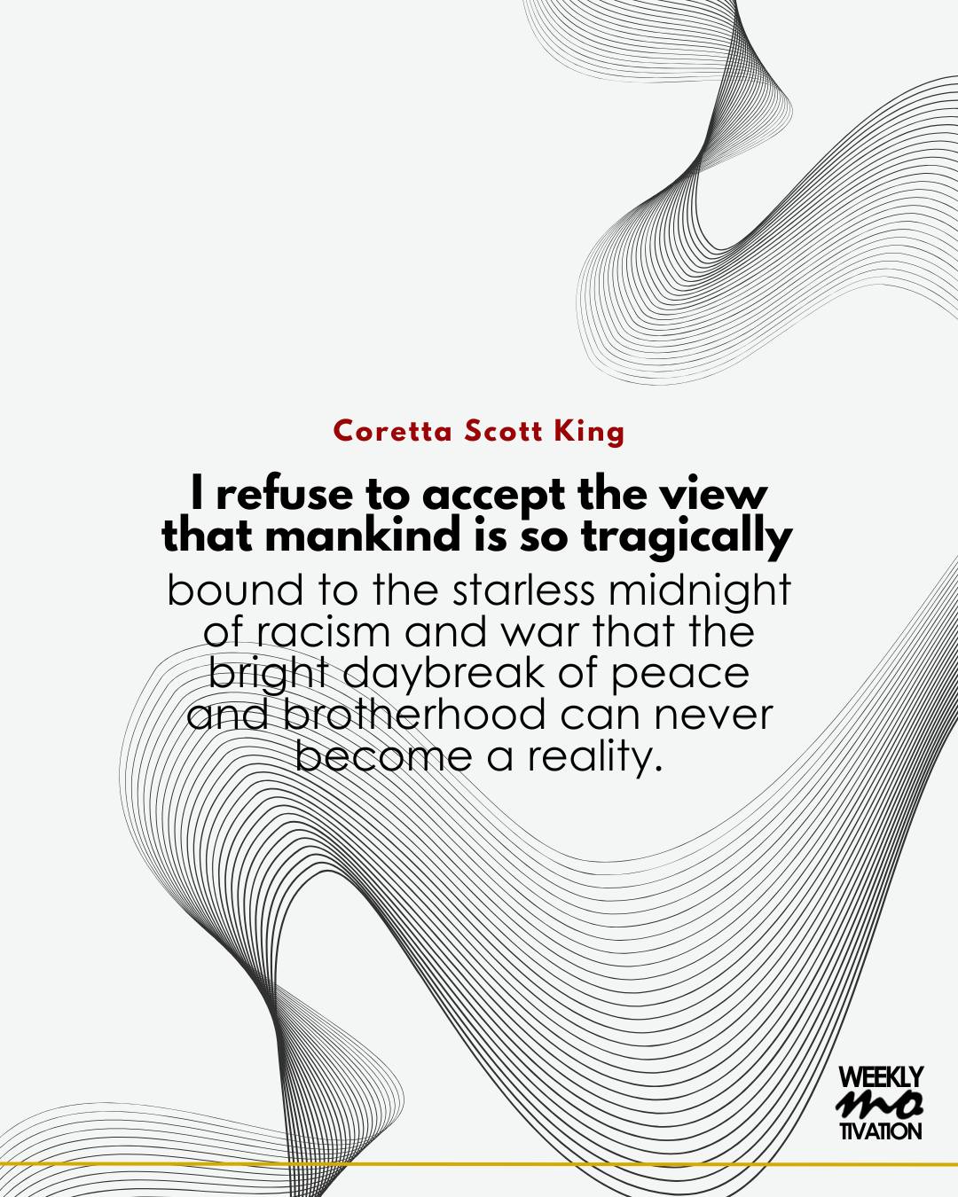 "I refuse to accept the view that mankind is so tragically bound to the starless midnight of racism and war that the bright daybreak of peace and brotherhood can never become a reality." – Coretta Scott King ✊🏾
This week’s motivation: Believe in change.
Progress starts with vision and courage.
💭 Comment “🌅” if you believe in progress.
📌 Save this to stay grounded in purpose.
👥 Share with someone building legacy work.
#MOBOOMBOX #WeeklyMotivation #CorettaScottKing #BlackHistoryMonth #CulturalMotivation #UrbanInspiration #LegacyWork #MindsetMatters #StayInspired #BlackExcellence