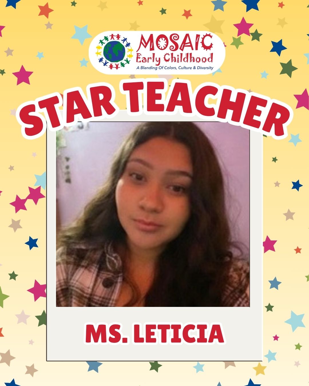 ✨ Meet Our Star Teacher: Ms. Leticia! ✨
We’re so excited to spotlight the amazing Ms. Leticia! 💚💜
Her favorite colors are green and purple, and when it comes to food, she loves Mexican cuisine and pasta. 📚 Her favorite book? Harry Potter (she brings that same magic into her classroom every day!).
In her free time, you’ll find her walking, listening to music, or drawing — and that creativity shines through in everything she does with our children. 🎨🎶
Ms. Leticia has been a valued part of the Mosaic family for 1.5 years, and she brings so much imagination, warmth, and creativity to our classrooms. We are truly grateful to have her on our team! 💛
.
.
.
.
.
#mosaicearlychildhood #TeacherSpotlight #grateful #creativeclassrooms