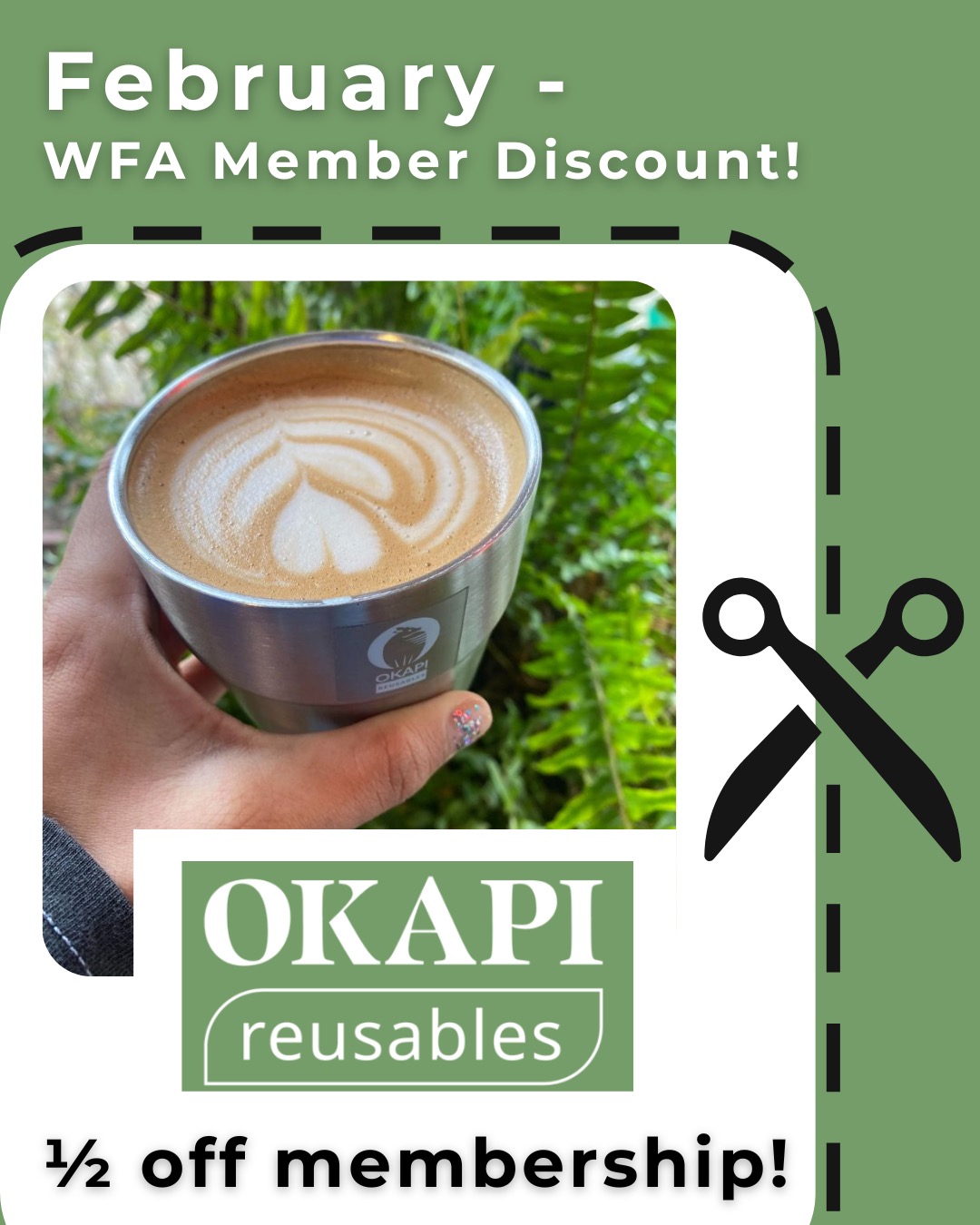 We love OKAPI reusables - they're the reusable cup library system that's available at so many of our favorite cafes around town! That's why we're so grateful to be partnered with them this month to offer WFA members 1/2 off of an OKAPI membership. It's amazing that once you're part of OKAPI, you never have to pay to borrow a cup again. Give them a try. That way if you ever forget to bring your reusable cup, you can still skip the single-use waste. #reuserevolution #zerowastepdx #portlandcoffee #portlandcoffeeshops