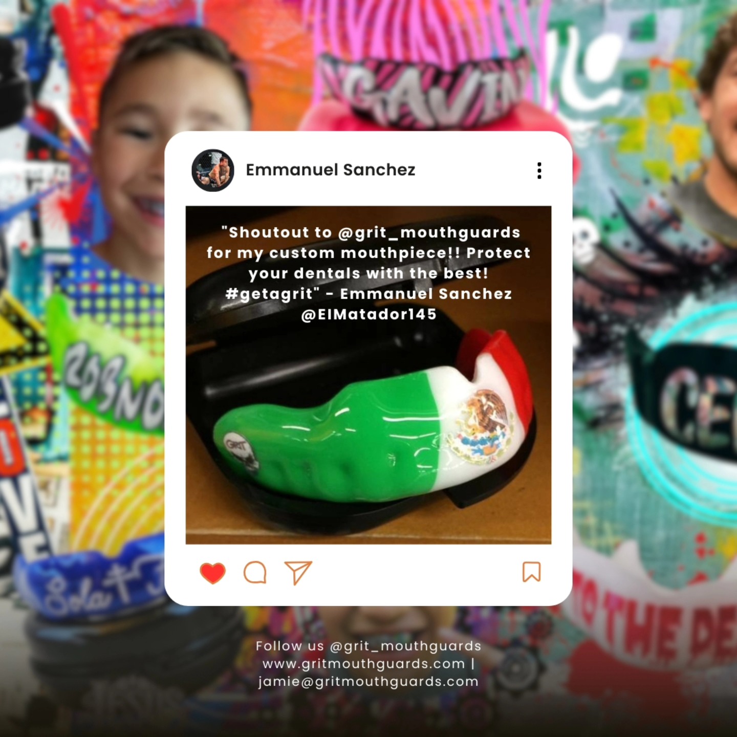 "Shoutout to @grit_mouthguards for my custom mouthpiece!! Protect your dentals with the best! #getagrit" - Emmanuel Sanchez @EIMatador145
#gritmouthguards #mouthguards #testimonialtuesday