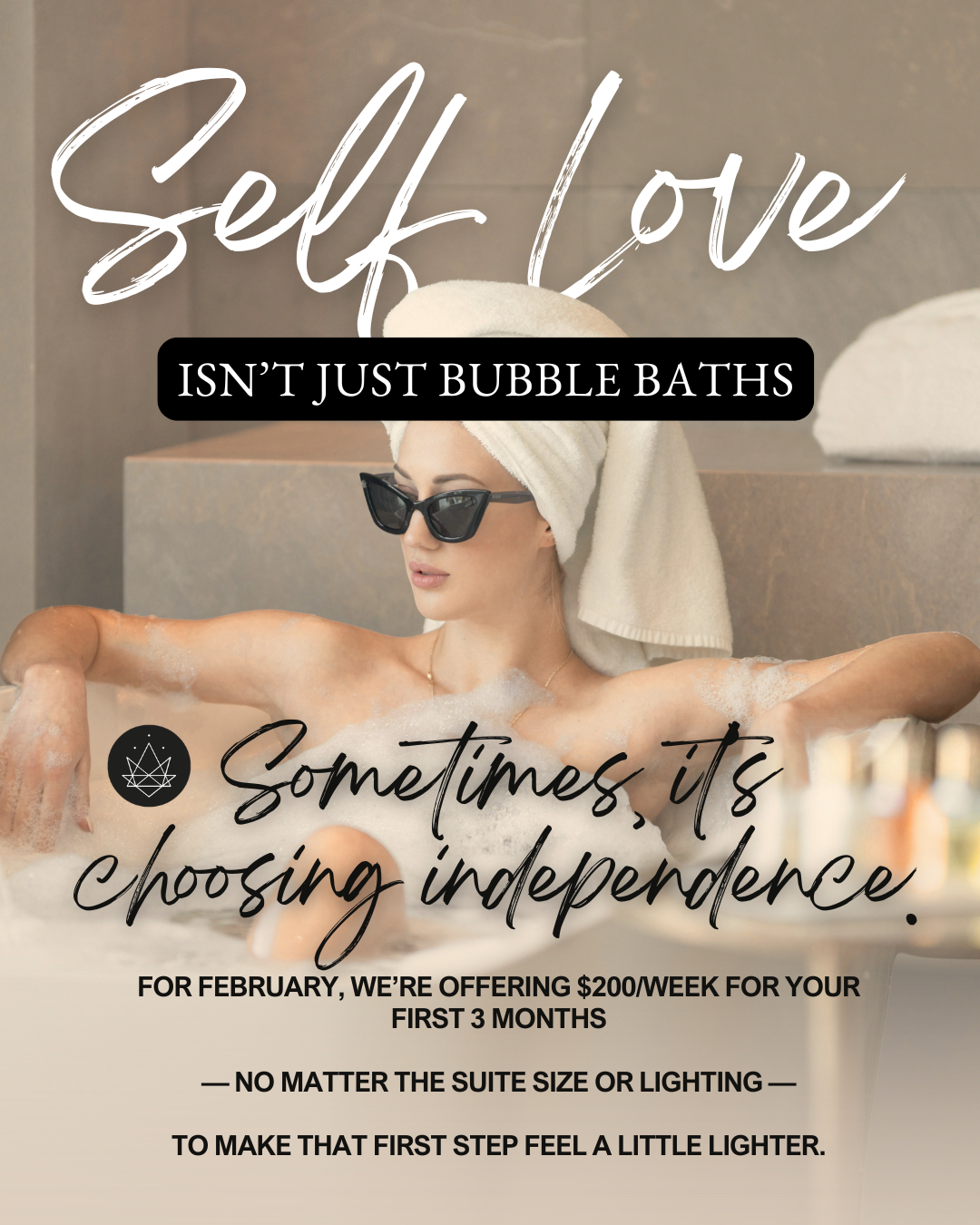 For February, we’re offering $200/week for your first 3 months
✨ no matter the suite size or lighting ✨
Just to make that first step feel a little lighter.
Same beautiful studios.
Same support.
Just a gentler start 🤍
DM us for details & available studios or to schedule a tour!