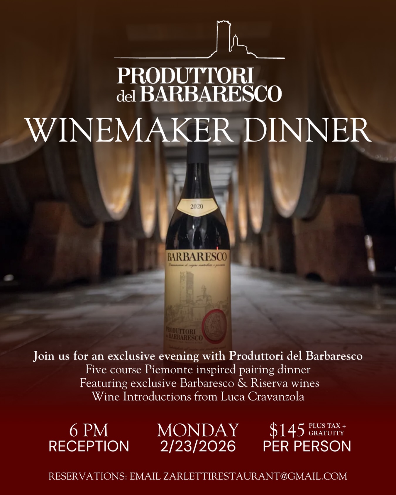 Join us for an intimate winemaker dinner with @produttoridelbarbaresco. ๐ท
โข The evening features Wine Spectatorโs #7 Wine of the World, the 2021 Barbaresco, alongside four 2020 Barbaresco Riserva single vineyard expressions.
โข Guests will hear special introductions from Luca Cravanzola, grandson of the original co-owner of the Cooperative of Produttori del Barbaresco.
โข Exclusive retail access to the 2021 Barbaresco and 2020 Cru Riserva wines will be available following the dinner.
Only 15 seats remain! Email us to reserve your table.
#downtownmilwaukee #winedinner #mkeevents