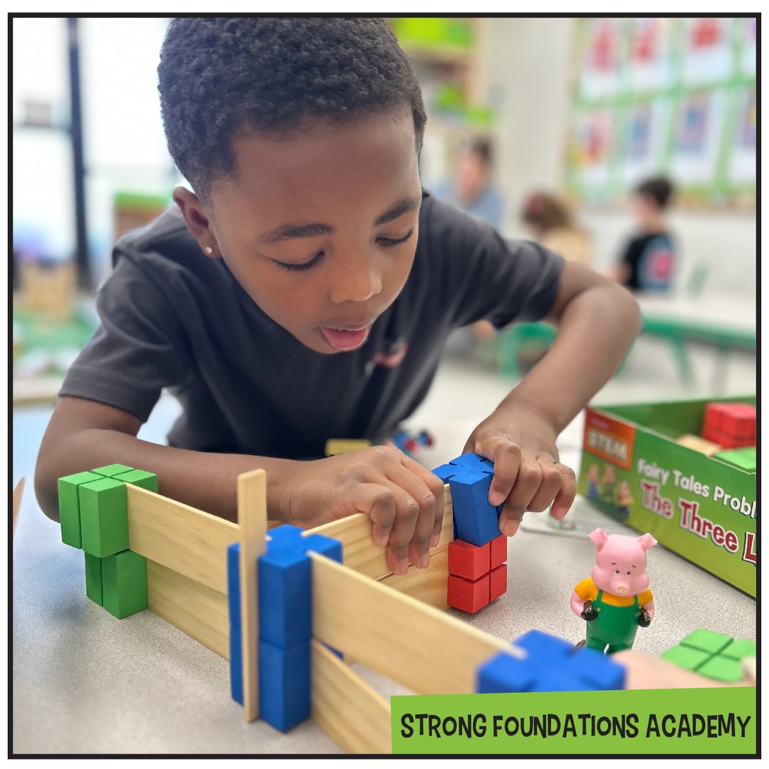 Engineering in PreK involves building and designing solutions to solve real-world problems. This week, our anchor text for PreK is The Three Little Pigs, and our STEM challenge is to engineer a happy fairy-tale ending by designing a house that can’t be blown down!
By integrating STEM into Preschool and PreK education, children begin to understand the world around them while developing critical thinking, problem-solving, and creativity—skills that serve as a strong foundation for future success.
To explore more, take a virtual tour, or schedule an in-person visit, please visit StrongFoundationsAZ.com or call (480) 738-3346 for enrollment inquiries.
#PreschoolSTEM #STEMinPreK #LearningMadeFun #ChandlerPreschool #ChandlerMoms #GilbertMoms #EastValleyMoms #ChandlerAz #AzKids #StrongFoundationsAcademy #ChandlerKids #GilbertKids #ArizonaKids