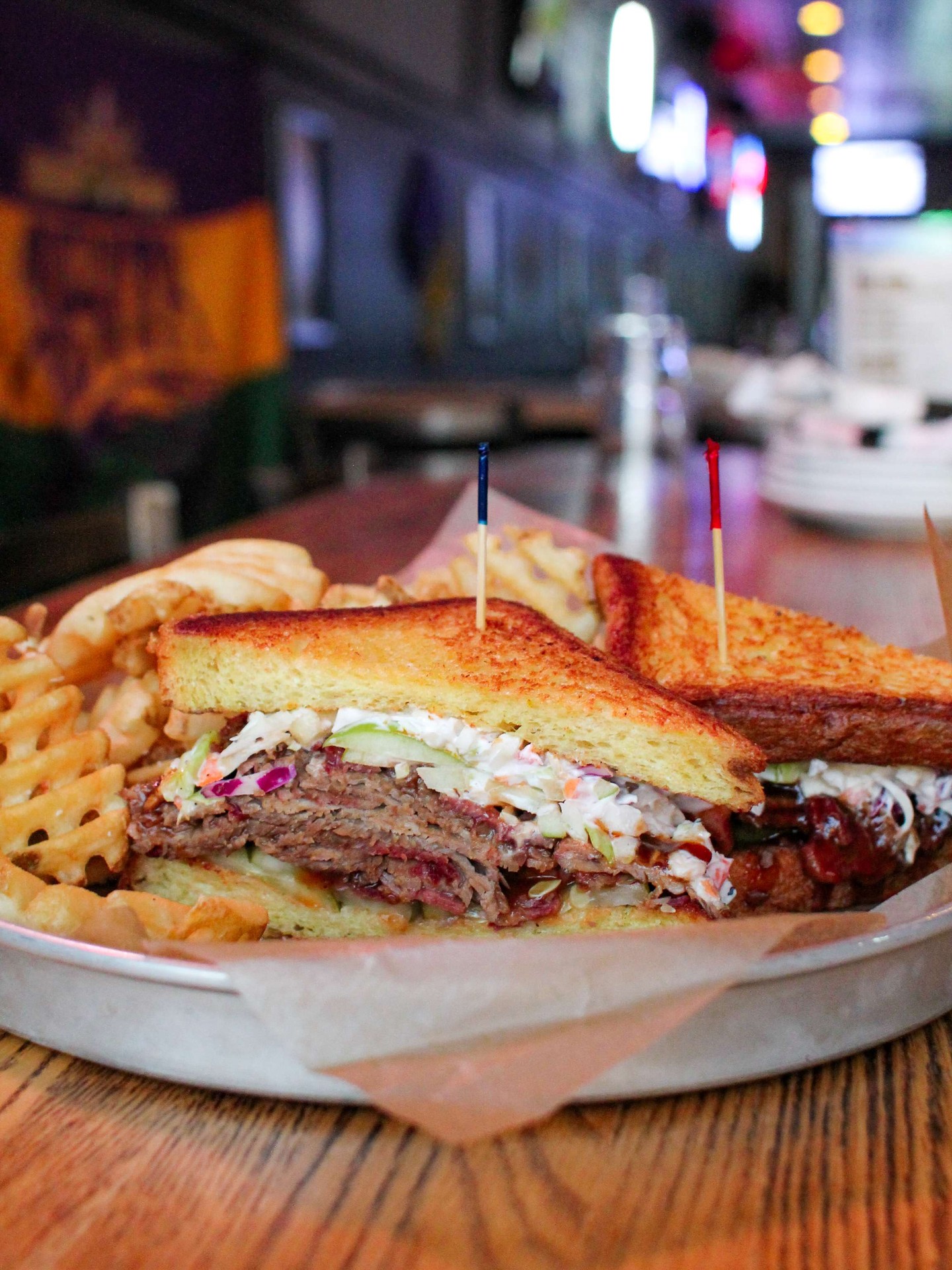 Meet our Sandwich of the Month: the Texas Bourbon Brisket! ๐ Dive into layers of slow-cooked brisket glazed with our house bourbon BBQ, topped with crisp apple slaw and pickles, all nestled in toasted Texas bread. Take a bite and taste a little slice of Texan heaven! ๐๐ค
#SandwichGoals #TexasFlavors #TexasBrisket #BourbonBBQ #SandwichOfTheMonth #SlowCookedBrisket #AppleSlaw #BBQLovers #GourmetSandwich #TasteOfTexas