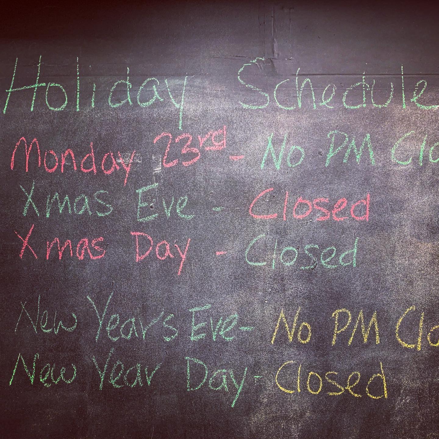 The Holiday Schedule! Any days not listed here means they are the normal schedules classes. Happy Holidays!!