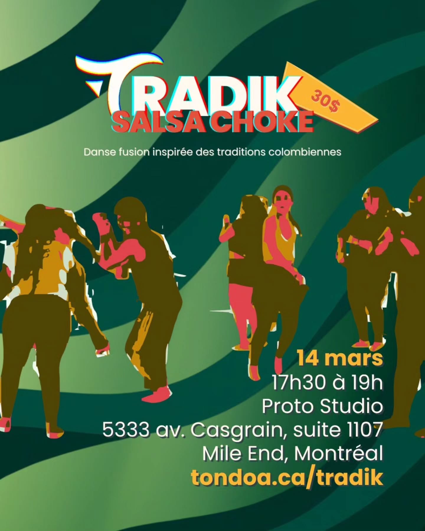 ❤️🔥 Tradik - Salsa Choke
Rejoignez-nous pour une nouvelle édition de Tradik, où la tradition rencontre l’énergie urbaine ✨
Cet atelier de danse fusion propose d’explorer le mouvement, le rythme et l’expression corporelle à travers la rencontre entre rythmes traditionnels colombiens et la puissance de la salsa choke. Une expérience participative et collective pour se connecter à la tradition et à la création contemporaine par le corps et la musique.
Atelier animé par Milena Yanes.
📅 Samedi 14 mars 2026
🕠 17h30 — 19h
📍 Proto Studio — 5333 av. Casgrain, suite 1107
💲 30 $
✉️ Interac : comptabilite@tondoa.ca (mdp : tondoa)
🔗 Inscription: lien dans la bio.
On vous attend pour danser avec nous 💃🏽🖤