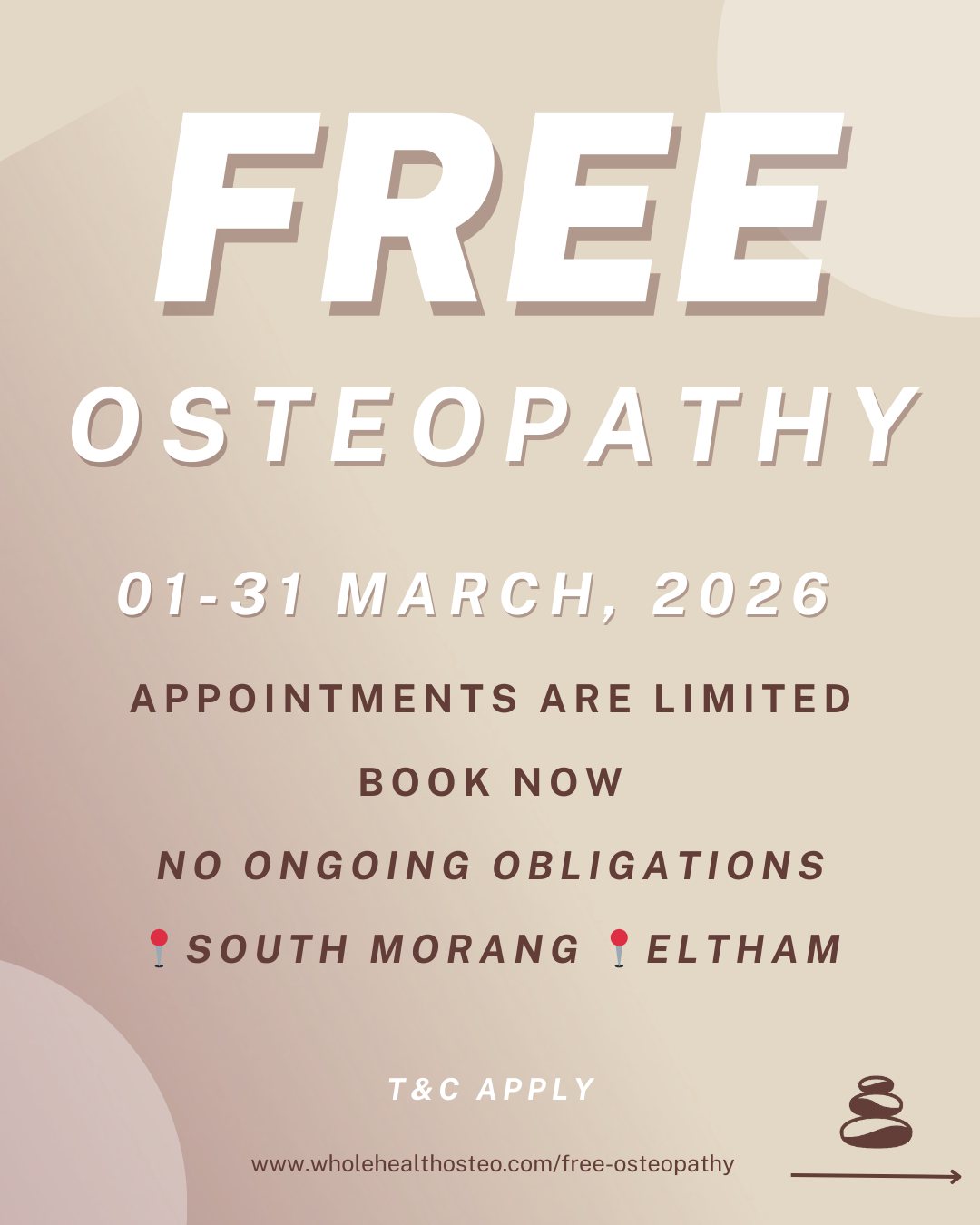 WAITLIST ONLY — FULLY BOOKED
FREE osteopathy.
Yes, really.
From 1–31 March, we’re offering FREE osteopathy appointments at Whole Health Osteo & Rehab.
Why?
Because right now, the cost of living pressure is real.
And when budgets tighten, health is often the first thing people push aside.
We don’t think it should be.
So for the month of March:
• 1 FREE initial + 1 FREE return for new clients
• 1 FREE return for existing clients
• No strings attached
• Valid at 📍South Morang + 📍 Eltham
• With Dr Ryan only
If you’ve been putting off getting help for:
Headaches.
Neck or shoulder pain.
Lower back pain or sciatica.
Chronic pain.
Sports injuries.
This is your sign.
Appointments are limited.
Book online via the link in bio.
Share with someone who would benefit from this amazing opportunity.
T&Cs apply.
#WholeHealthOsteo #SouthMorang #Eltham #Osteopathy #CommunityCare
