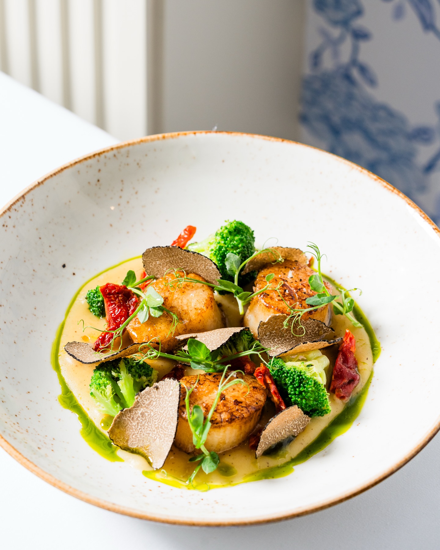 Our Capesante del Maine, sautéed Maine scallops over smoked potato cream, finished with broccoli and black truffle.
Join us for dinner, reserve your table on OpenTable or call 239-262-4044.