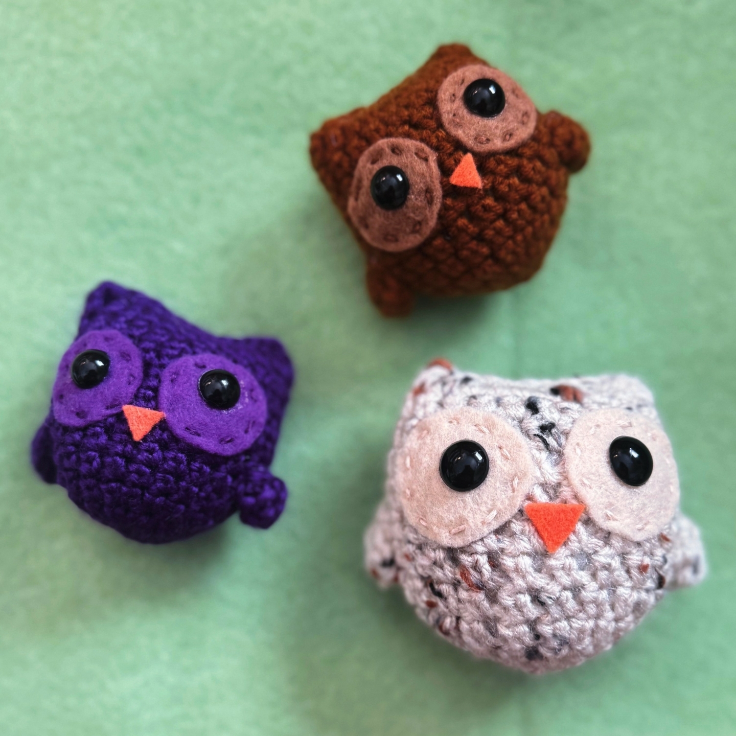 Here are all three of the owls that I made. I'm really enjoying crocheting and creating with only the intention of progressing my skill, rather than for selling and promotion. I feel less inclined to make things I think people will want to buy and I get to have more fun with each project!
*
*
*
*
*
#womanownedbusiness #shopsmallbusiness #giftforher #christmasgift #handmadegifts #crochetgift #handmade #owls #purple #crochetowls #crochetfun #art_dailydose #artsyfartsy #ArtisanAdventures #CraftyCreations #ArtisanMagic #MadeWithSoul #CraftingCommunity #HandmadeHappiness