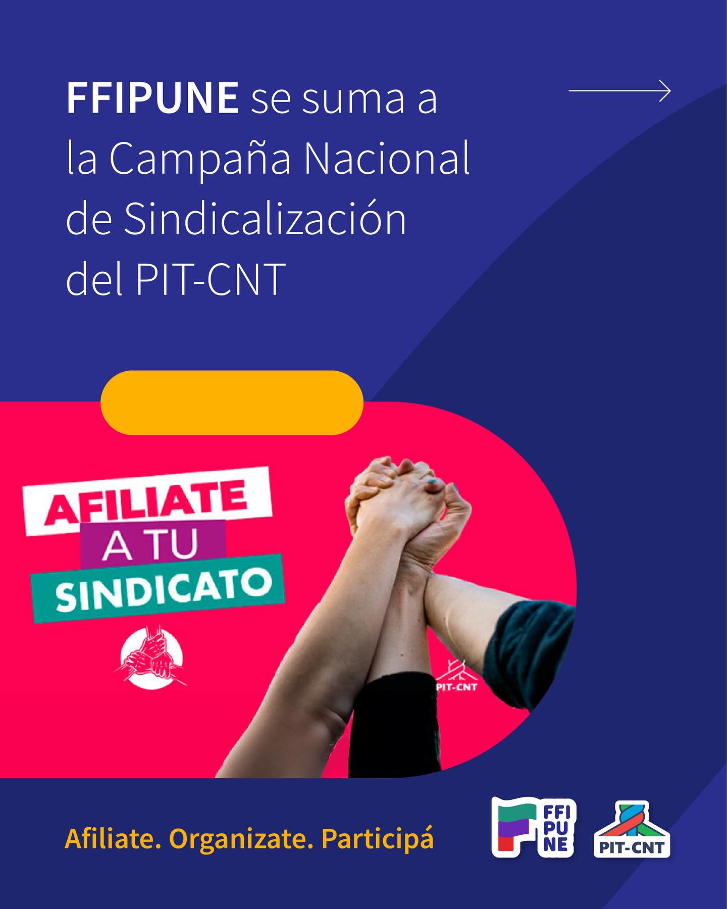 En el marco de las resoluciones del último Congreso del PIT-CNT, se lanzó la Campaña Nacional de Sindicalización “María del Carmen Díaz”, en homenaje a la obrera metalúrgica asesinada hace 70 años en defensa de sus derechos.
FFIPUNE se suma a esta iniciativa nacional para fortalecer la organización de las y los trabajadores del sector paraestatal y ampliar la afiliación en todo el país.
Con más de 14 años de construcción colectiva, 20 sindicatos y más de 1500 afiliadas y afiliados, reafirmamos nuestro compromiso con la unidad y la defensa de derechos.
Por tus derechos, sumá tus fuerzas. Afiliate.