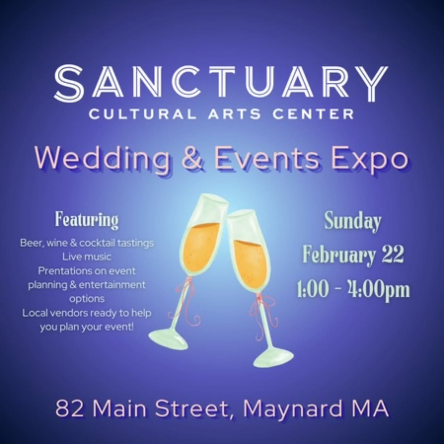 Calling all engaged couples! It's planning season π
Come join us and lots of other great vendors at Sanctuary this Sunday, Feb 22nd at 1pm. We can't wait to chat with you about your big day! π
Attendance is FREE!
Check out the lineup and RSVP here:
https://sanctuarymaynard.showare.com/eventperformances.asp?evt=262