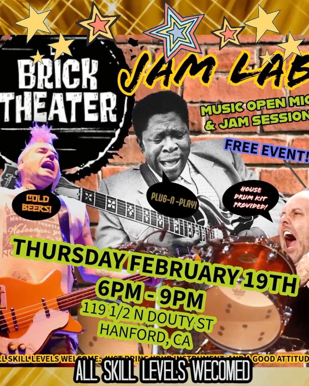 You play music or love to hear music? JAM LAB this Thursday Feb 19 at the Lil' Brick Theater in Old DownTown Hanford from 6-9pm. Check out our website for more info at www.hanfordMTC.com