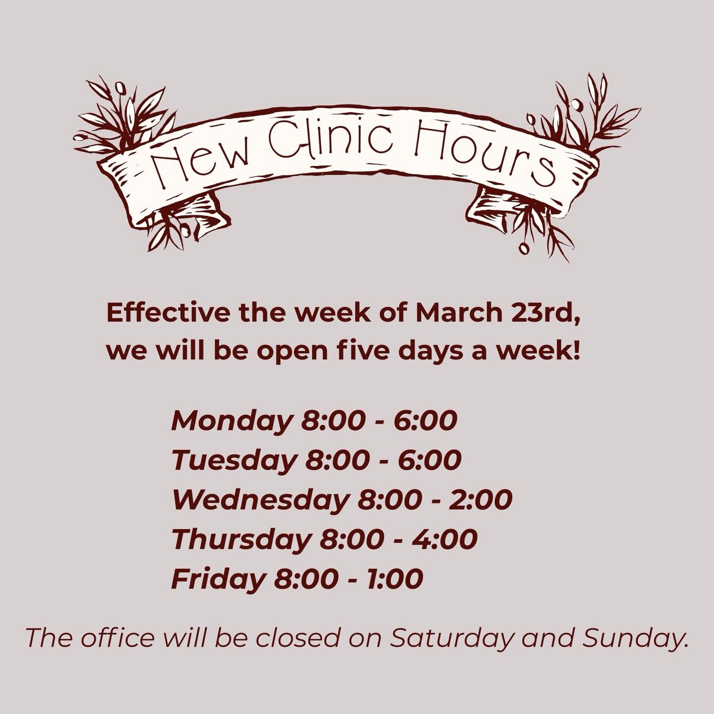 UPDATE!! Starting March 23rd our hours will be changing to the following.
If you’re not subscribed to our newsletter, head to our website and put in your email! We send out monthly updates, so you can keep up with our latest news! 🤗