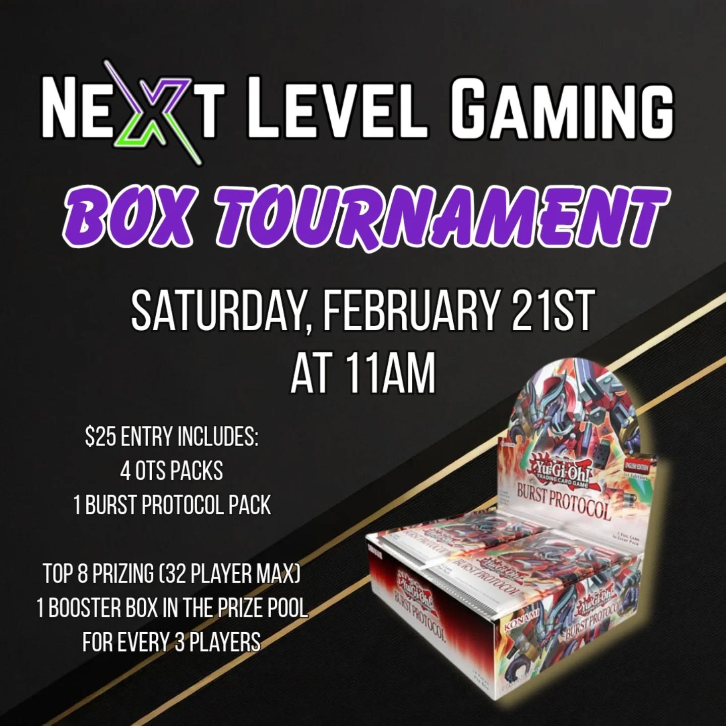 YuGiOh! Burst Protocol Box Tournament!!!
This Saturday at 11am!
Doors open at 10am
Entry is $25
#azyugioh #yugiohtcg #tcgplayer #burstprotocol #yugiohcommunity
@jjcarri2