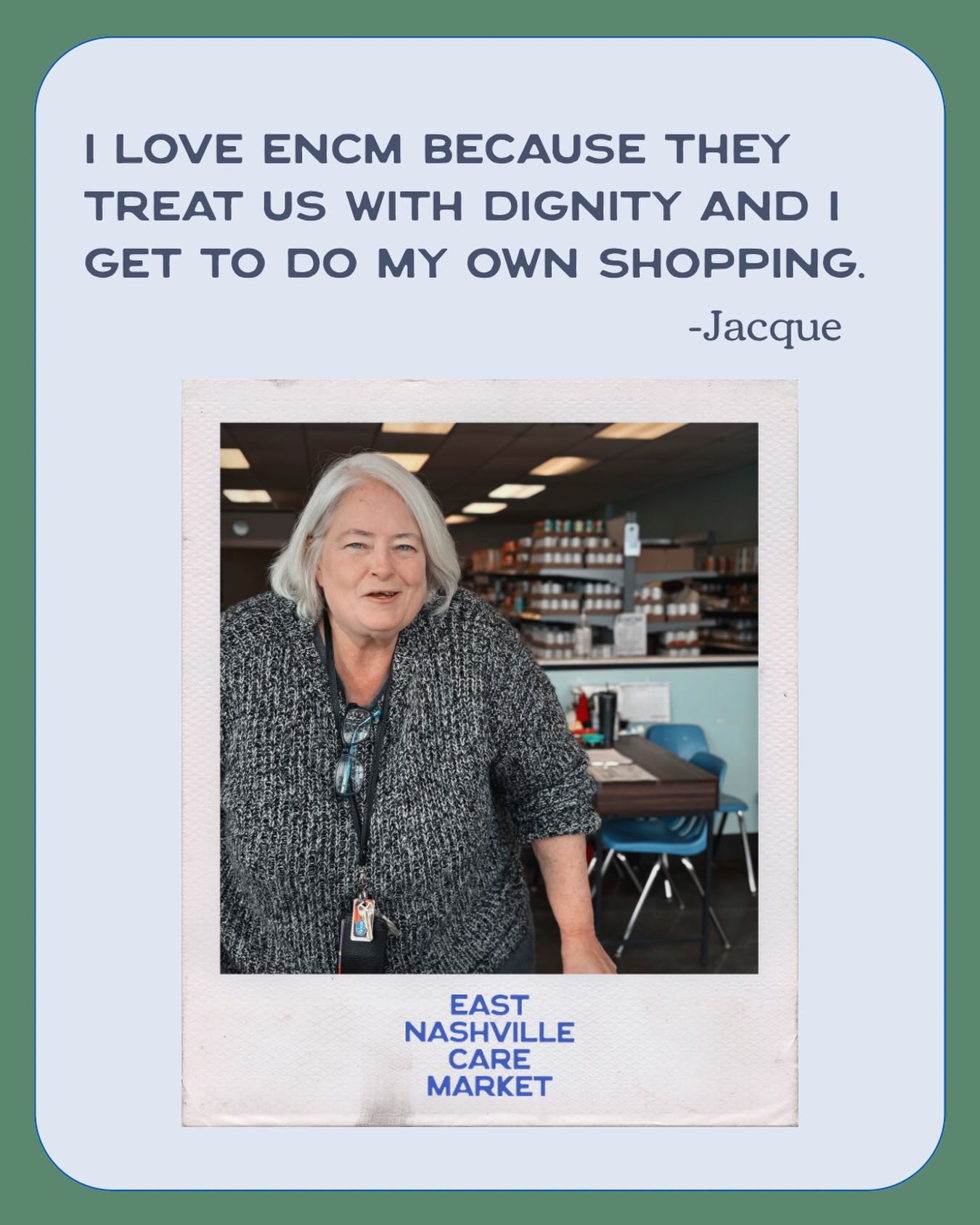 We believe our neighbors deserve to have choices about what they eat, wear, and use. Instead of treating our care market like a handout, we shop with them, pull clothes they’d fit from the back room, give options on hygiene products, and host a playroom with free toys to take home. That’s what serving our neighbor with dignity looks like.