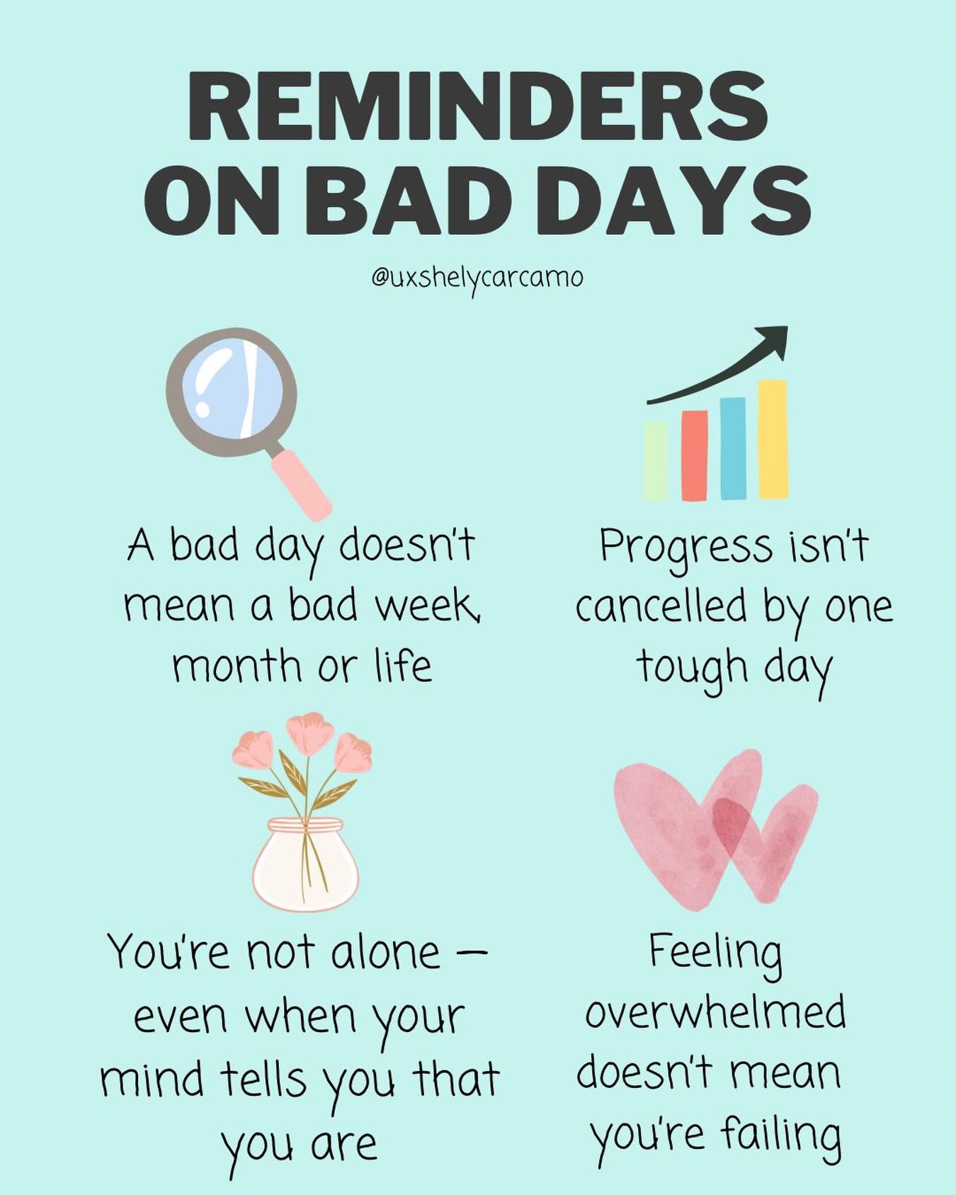Bad days happen, but they don’t define you 🤍
Sometimes your mind will try to turn one hard moment into a whole story about who you are or where you’re heading. Take a breath. Progress isn’t lost, growth isn’t erased and you’re not alone — even if it feels that way today.
Save this for the days you need a gentle reminder: you’re allowed to feel overwhelmed and still be moving forward. ❤️